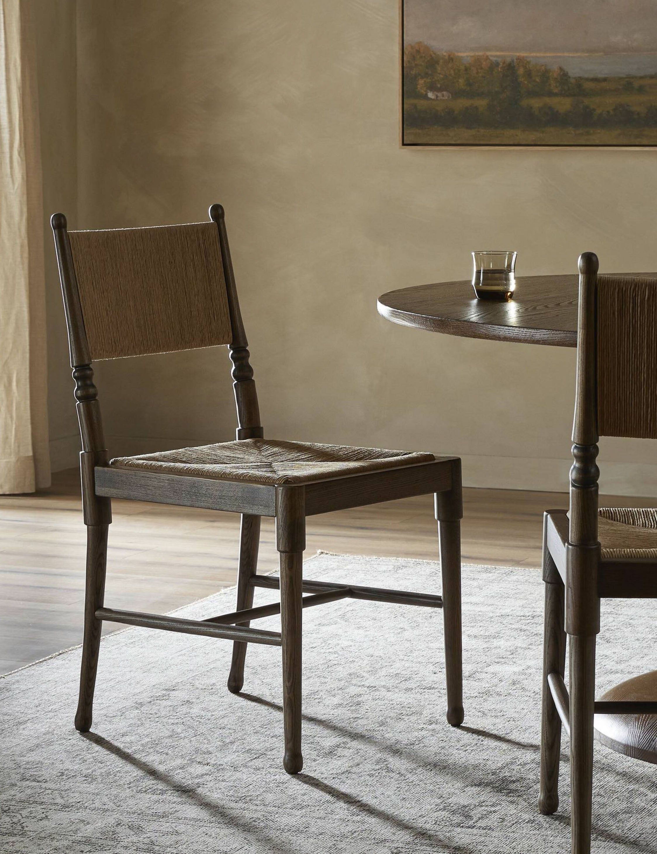 Antique Walnut Wood Slat Back Dining Chair