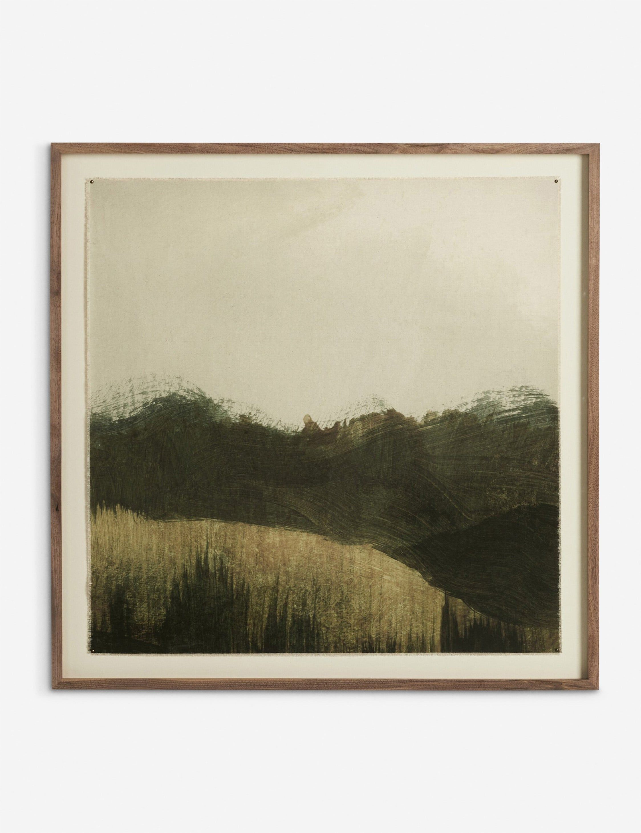 Olive and Taupe Abstract Landscape Canvas Art with Walnut Frame