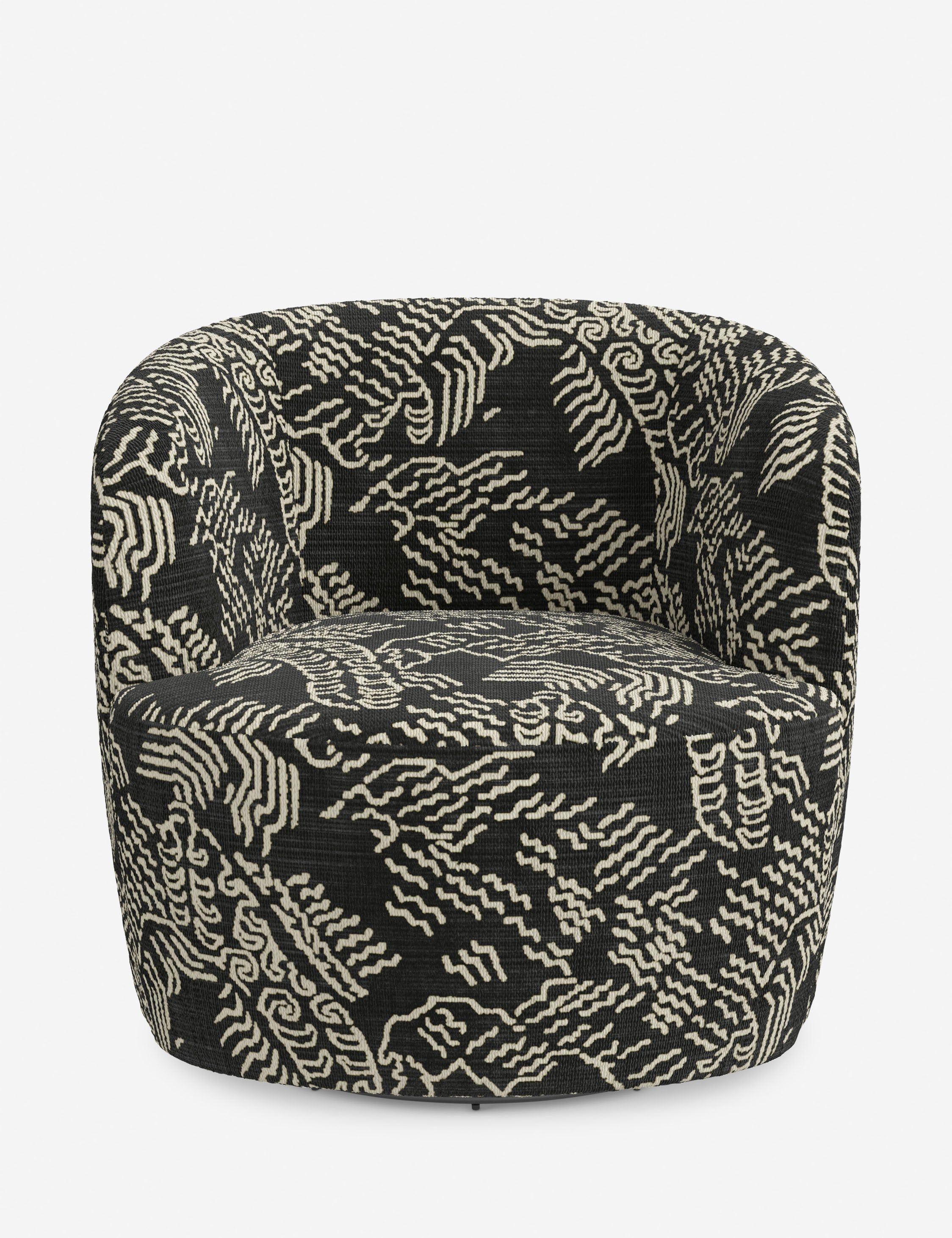 Ebony and Ivory Patterned Swivel Accent Chair