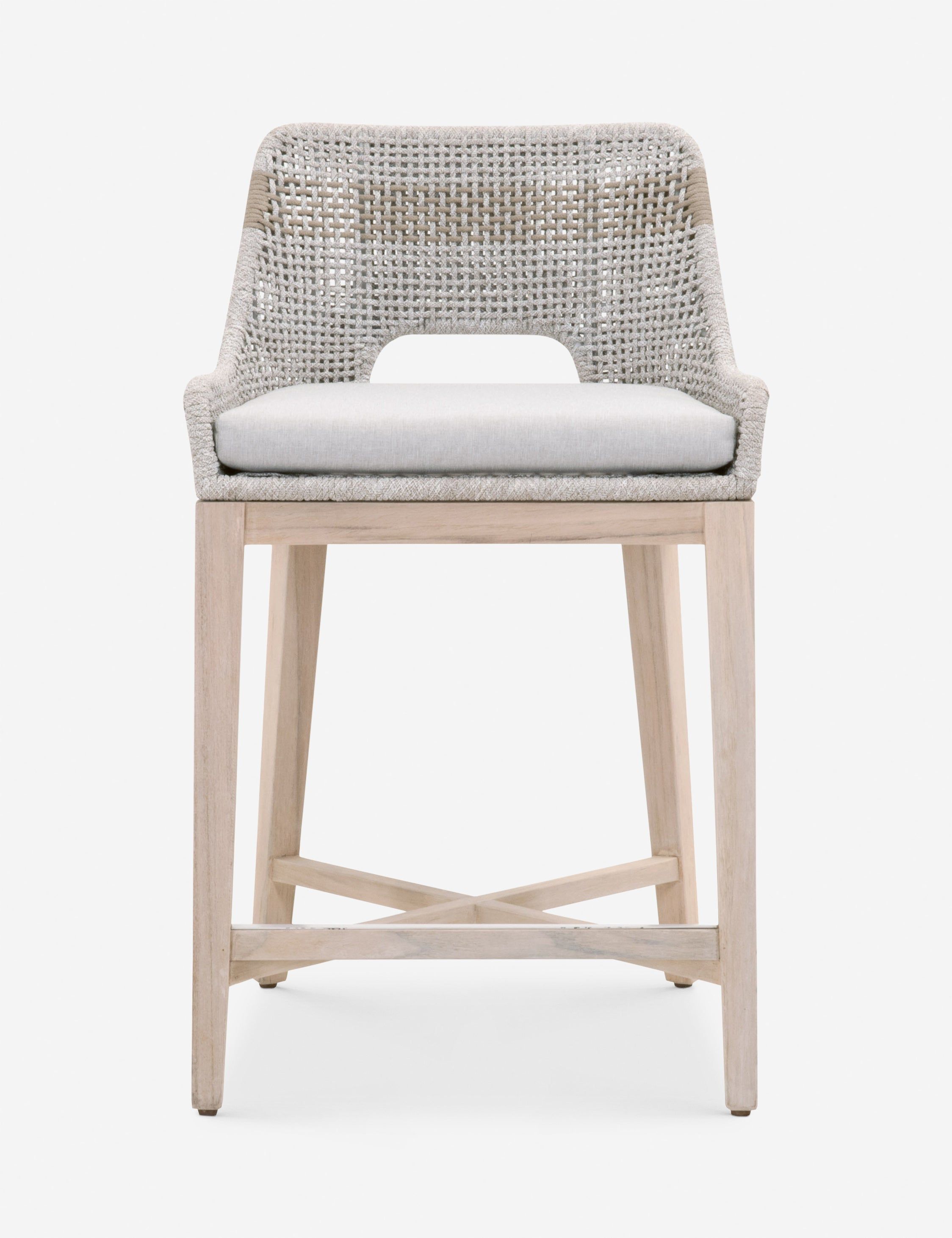 Taupe and White Teak Outdoor Dining Chair with Cushions