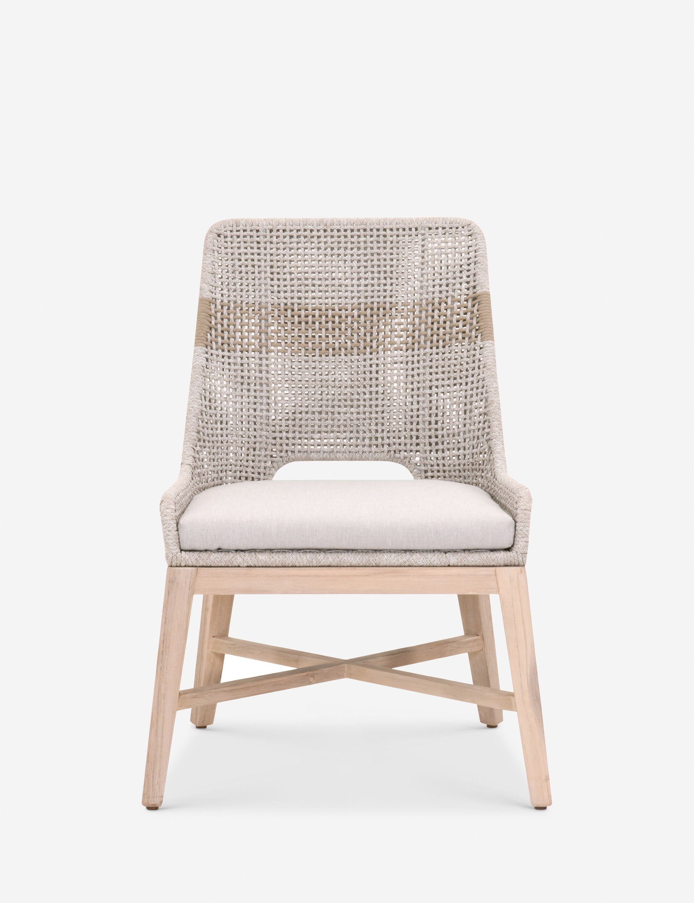 Light Gray Teak and Rope Armless Side Chair with Cushions