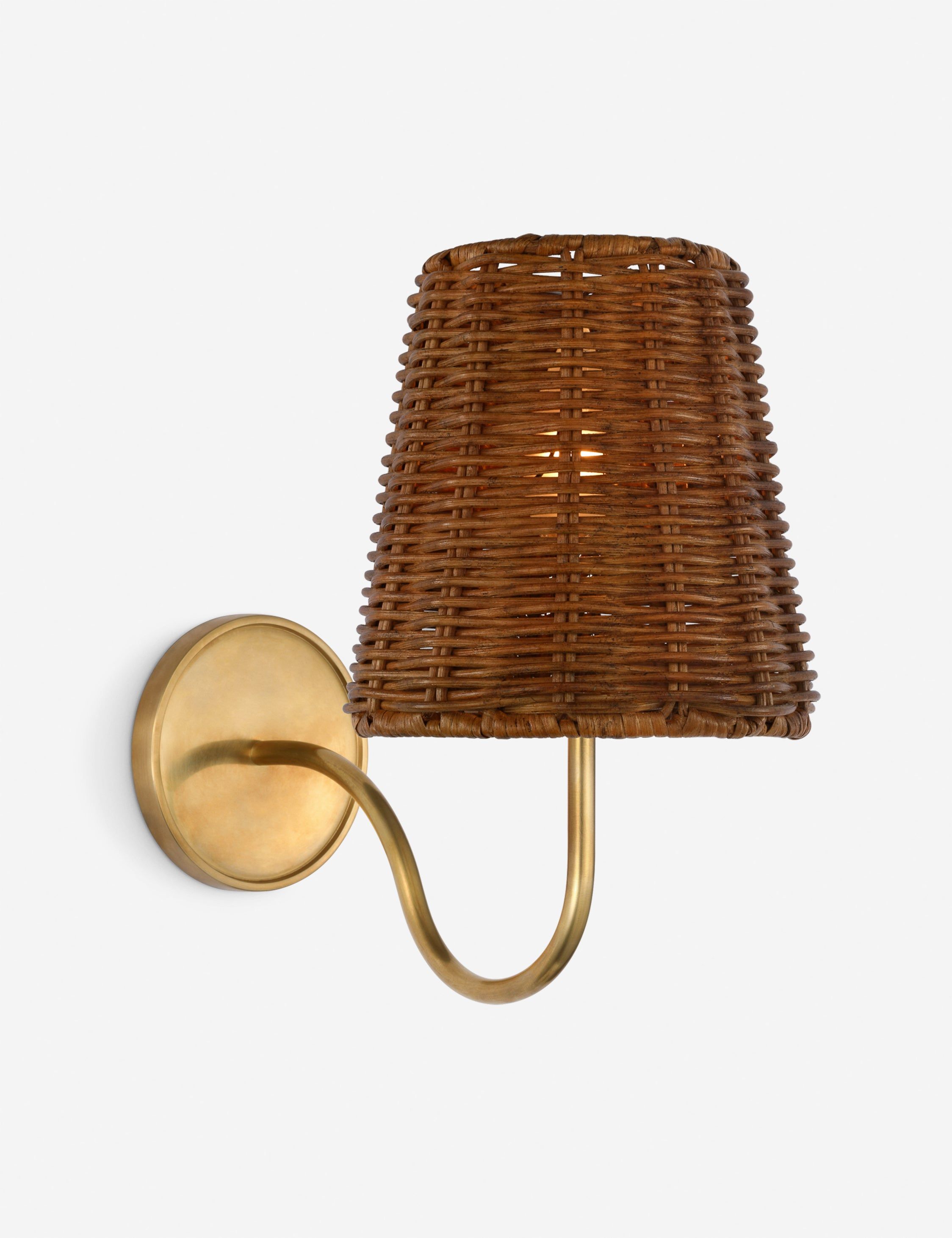 Antique Brass and Dark Wicker Direct Wired Sconce