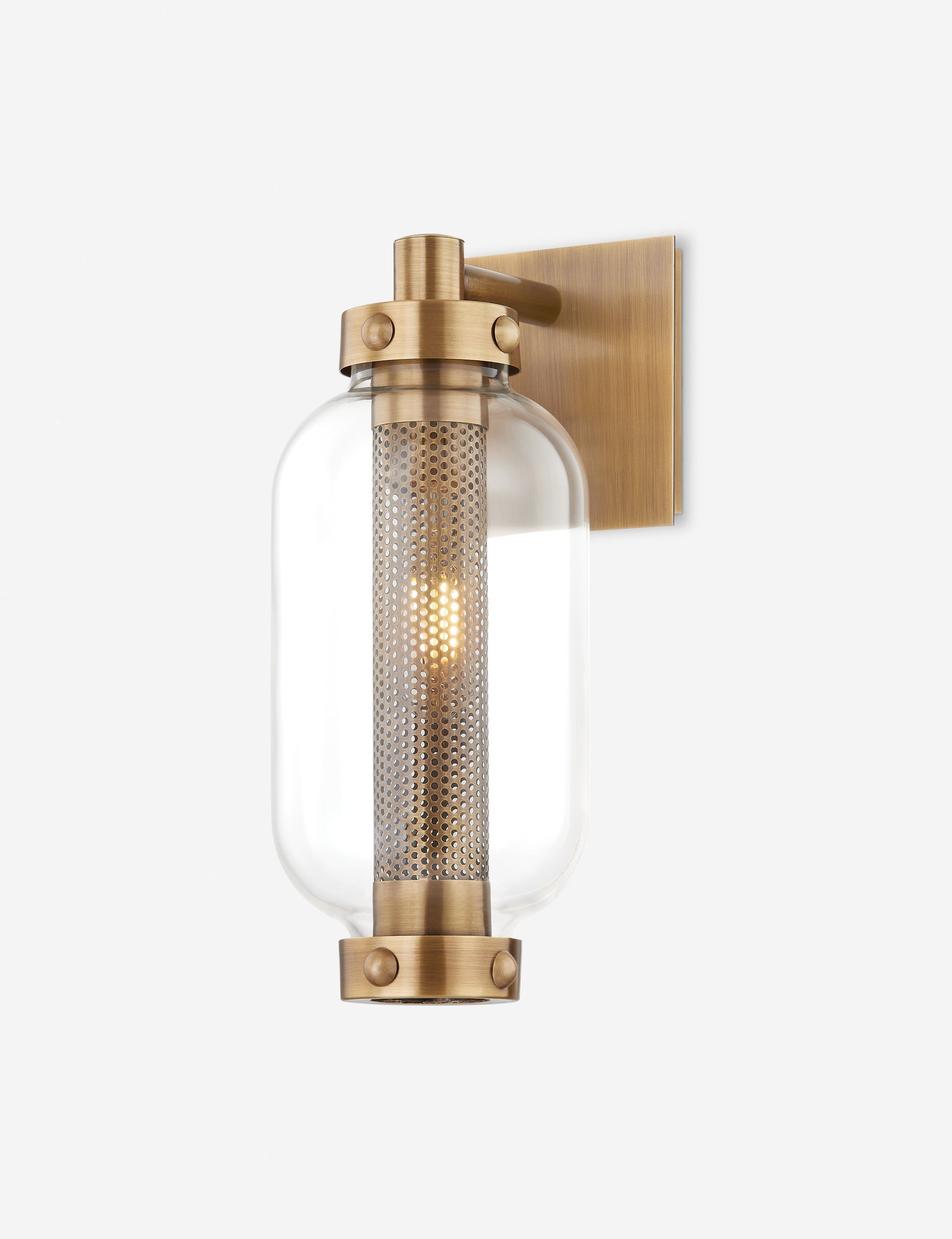 Patina Brass and Clear Glass 1-Light Wall Sconce