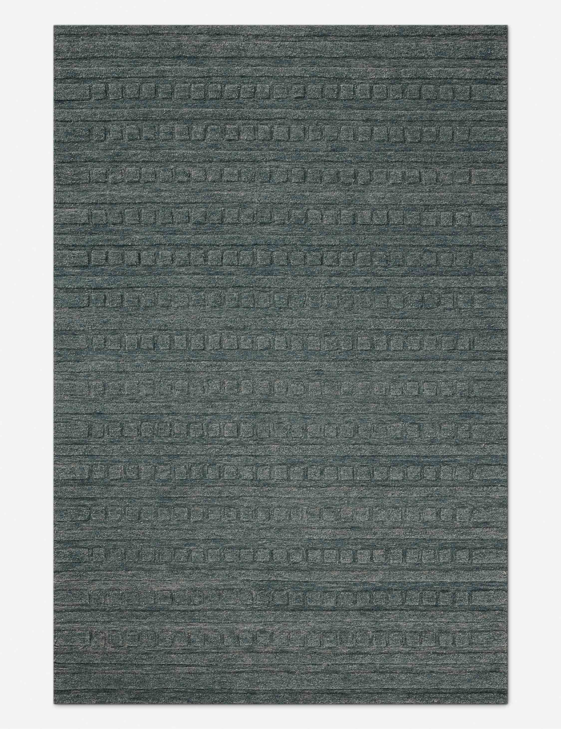 Teal Blue Hand-Tufted Wool Striped 5' x 7' Area Rug