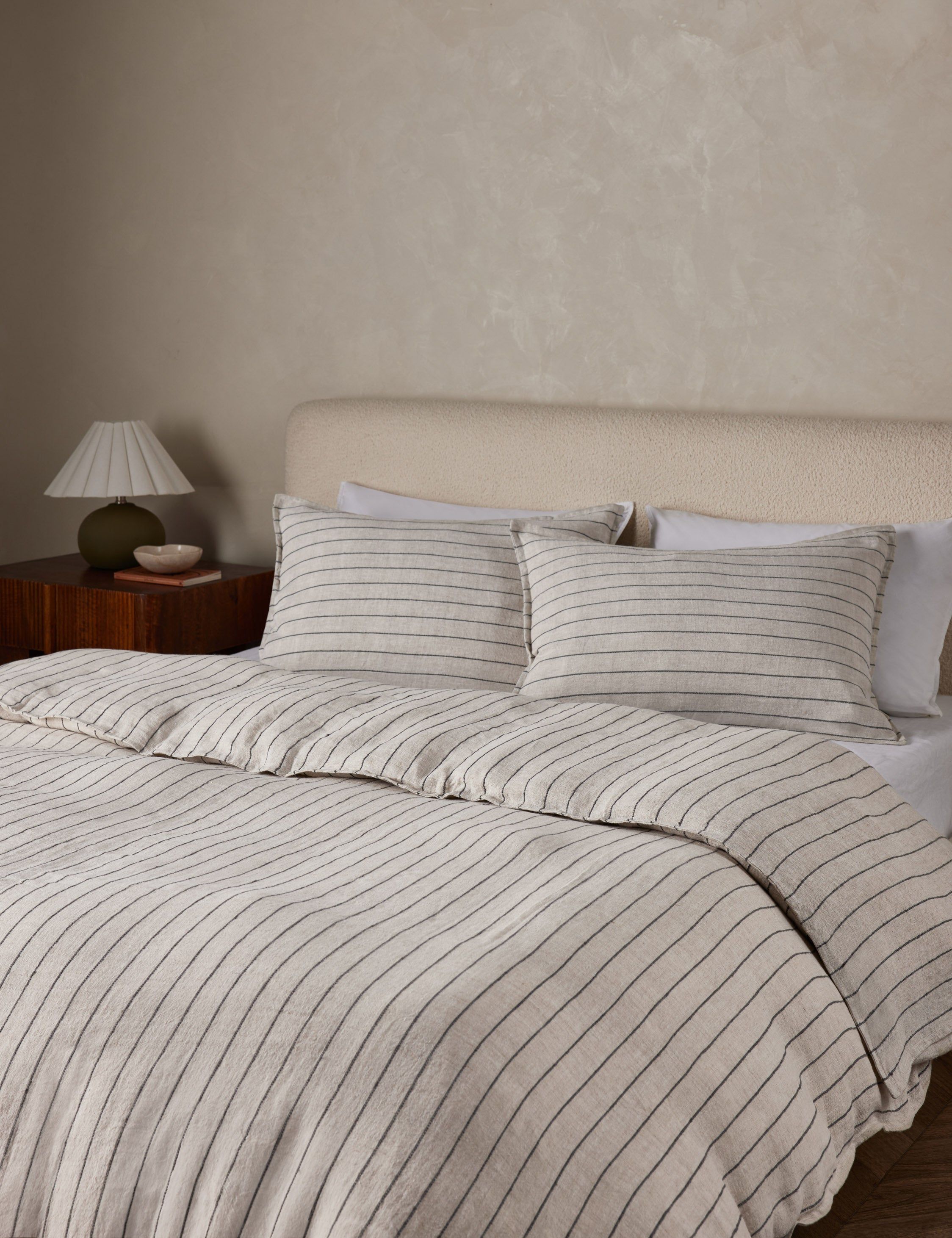 Blake King-Sized Linen Duvet Cover in Flax and Midnight