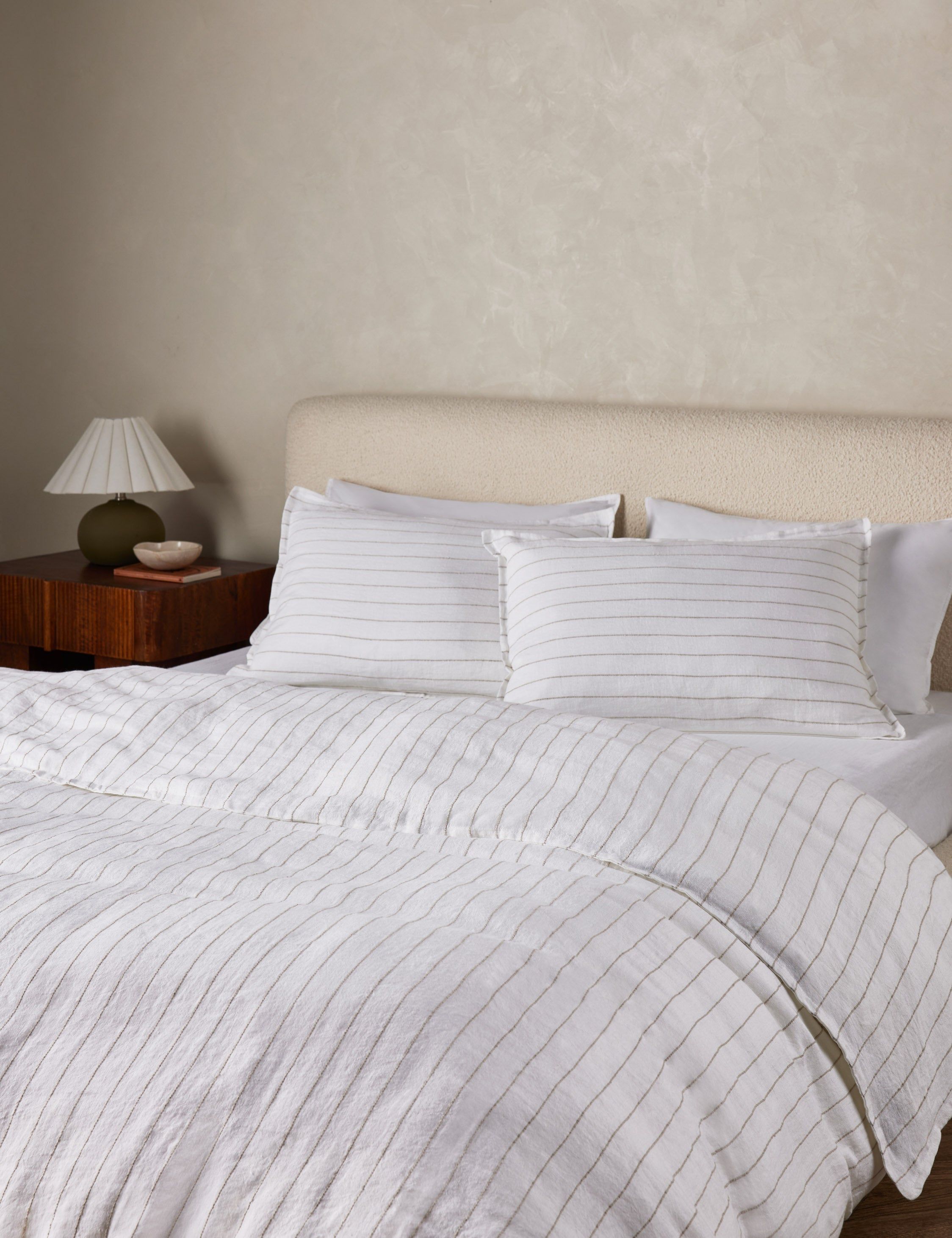 Blake Queen White and Natural Linen Duvet Cover