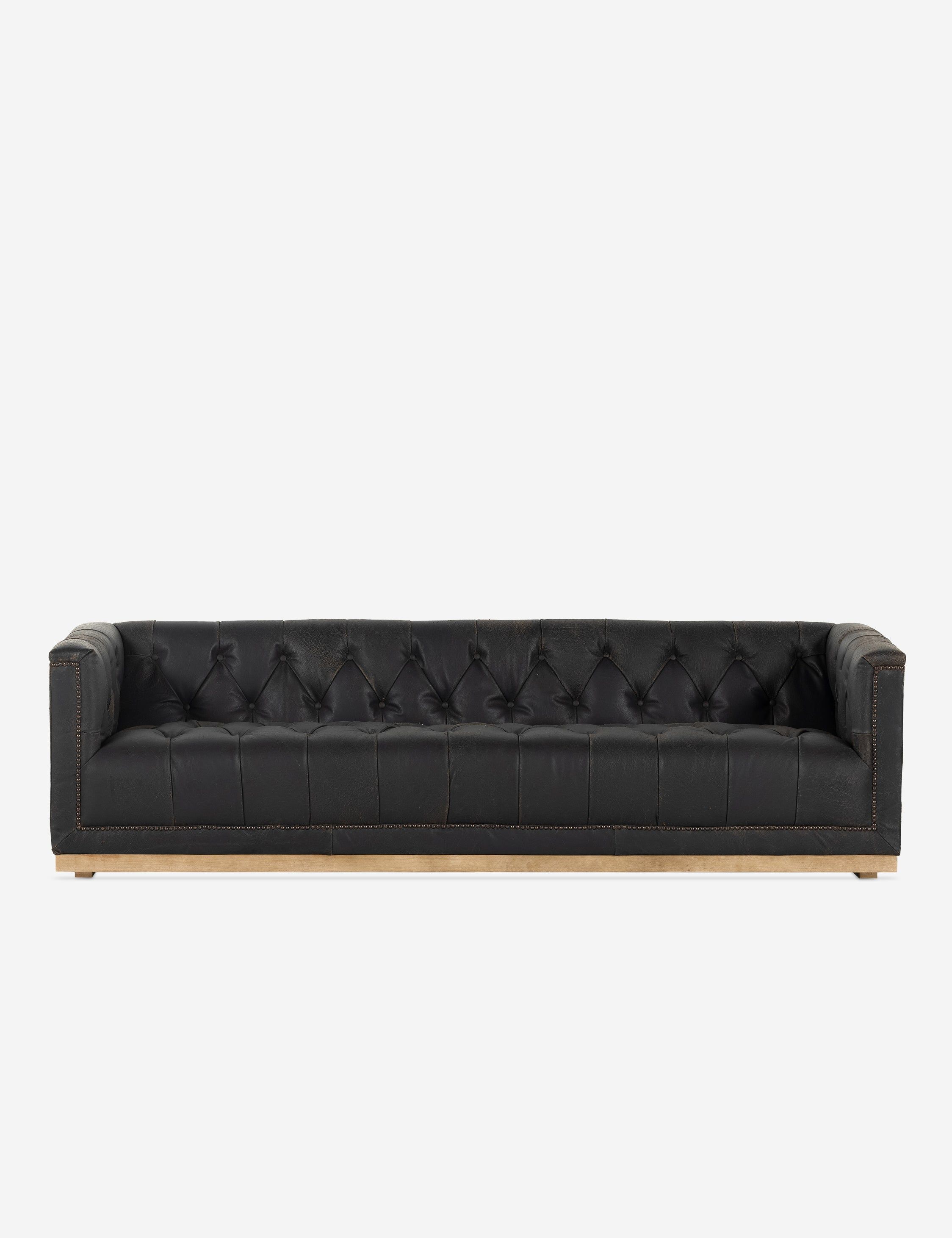 Black Leather Tufted Chesterfield Sofa with Nailhead Trim