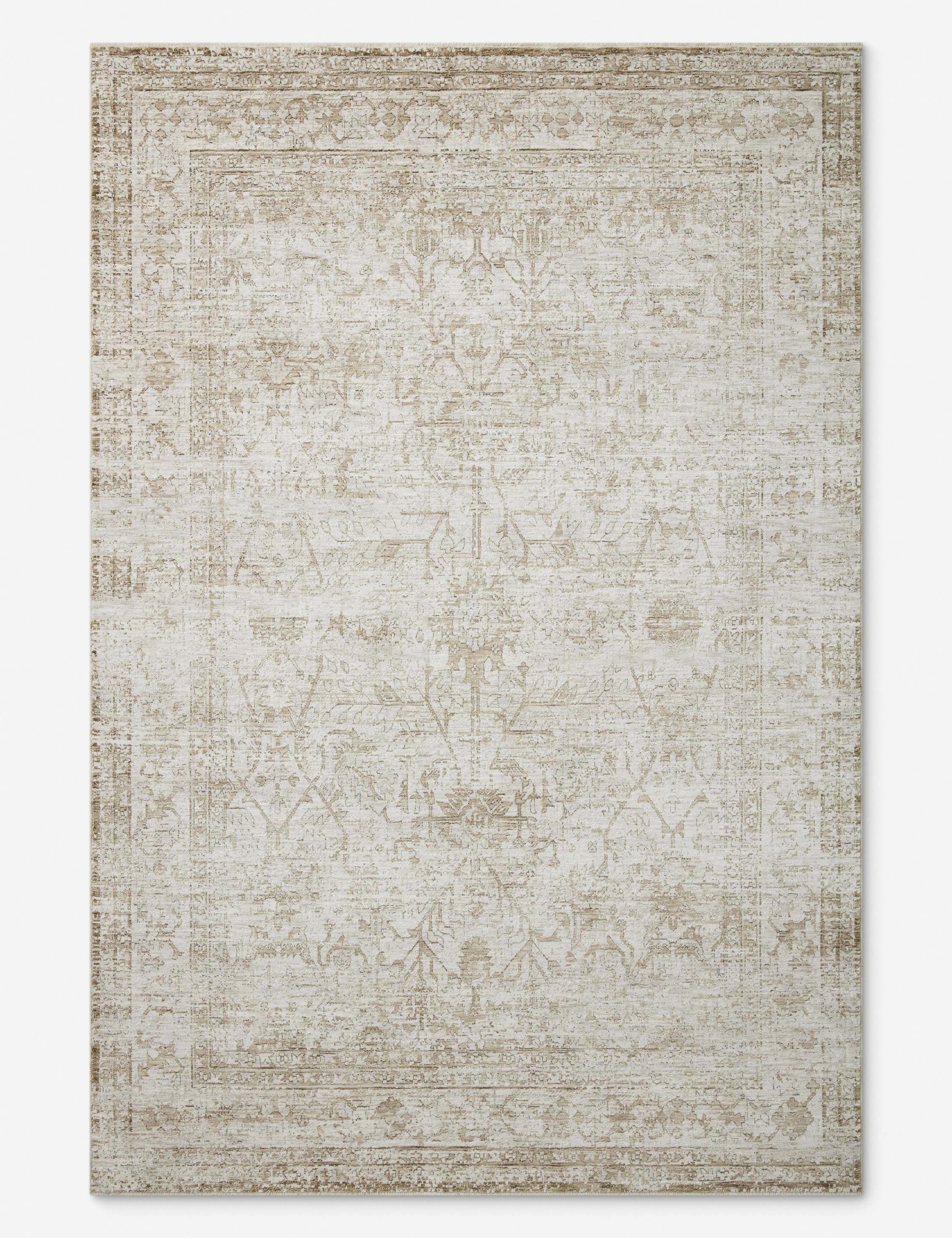 Ivory and Natural Rectangular Synthetic Area Rug, 9'6" x 13'