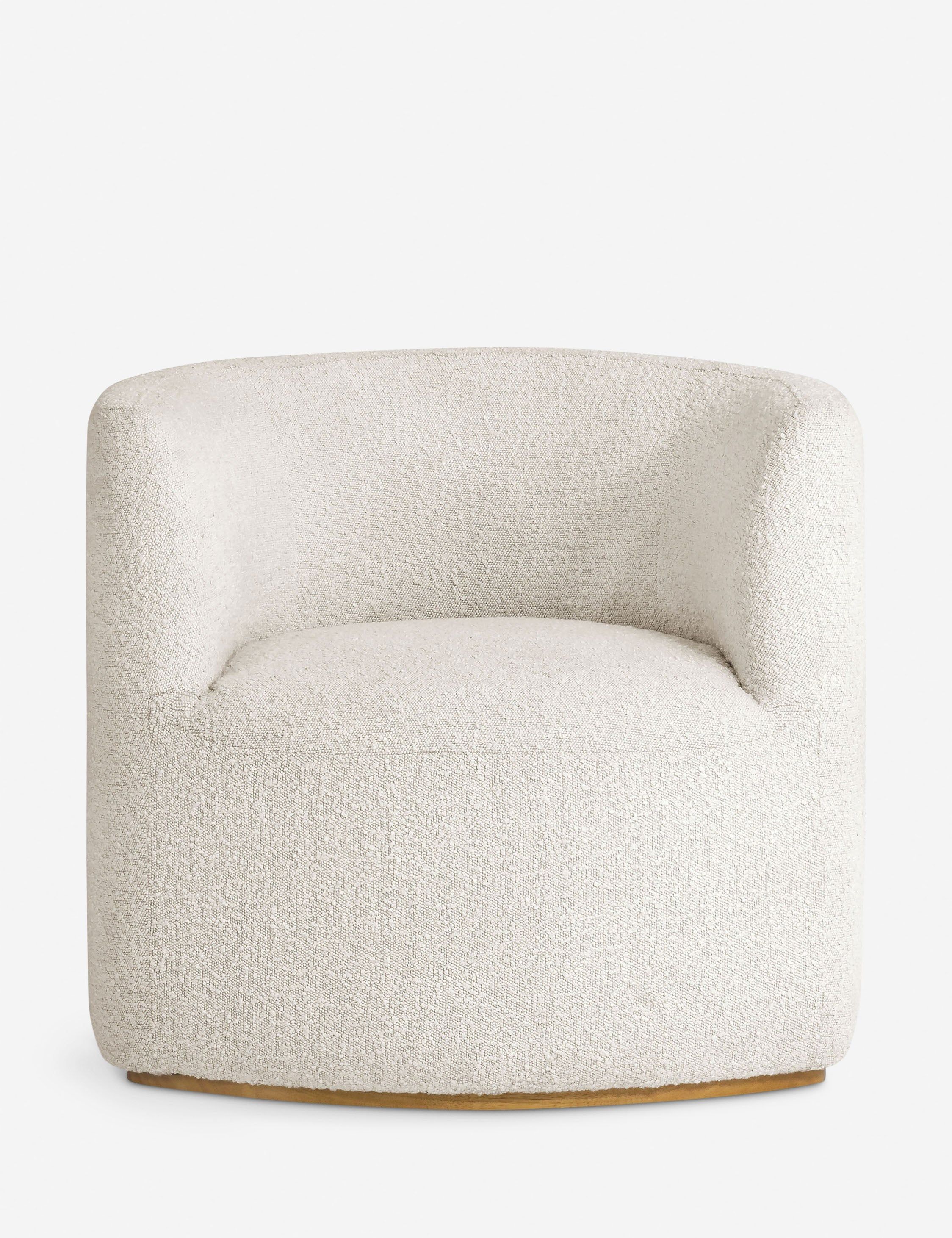 Ivory Boucle Barrel Accent Chair with Manufactured Wood Base