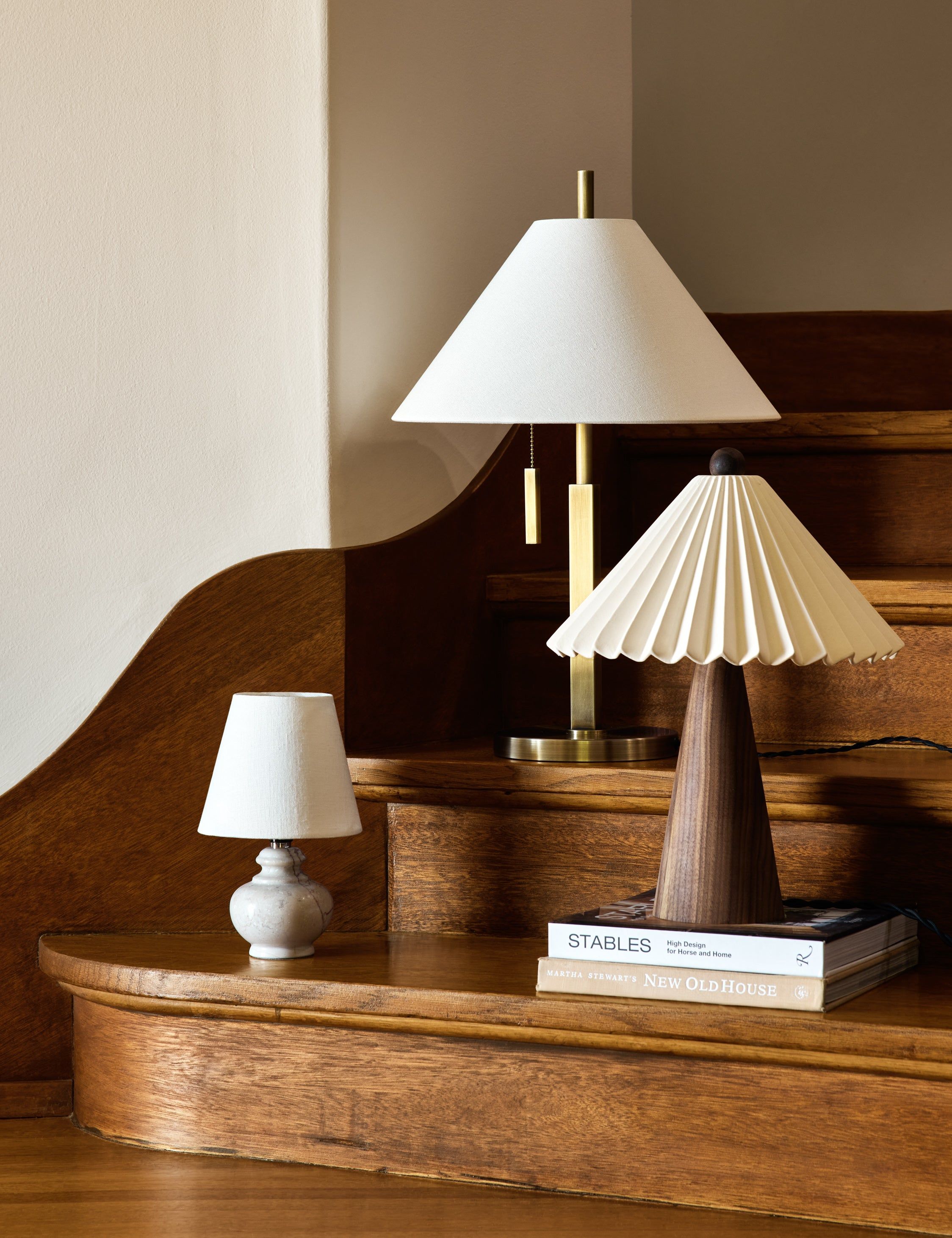 Pink Marble Mini Table Lamp with Off-White Linen Shade