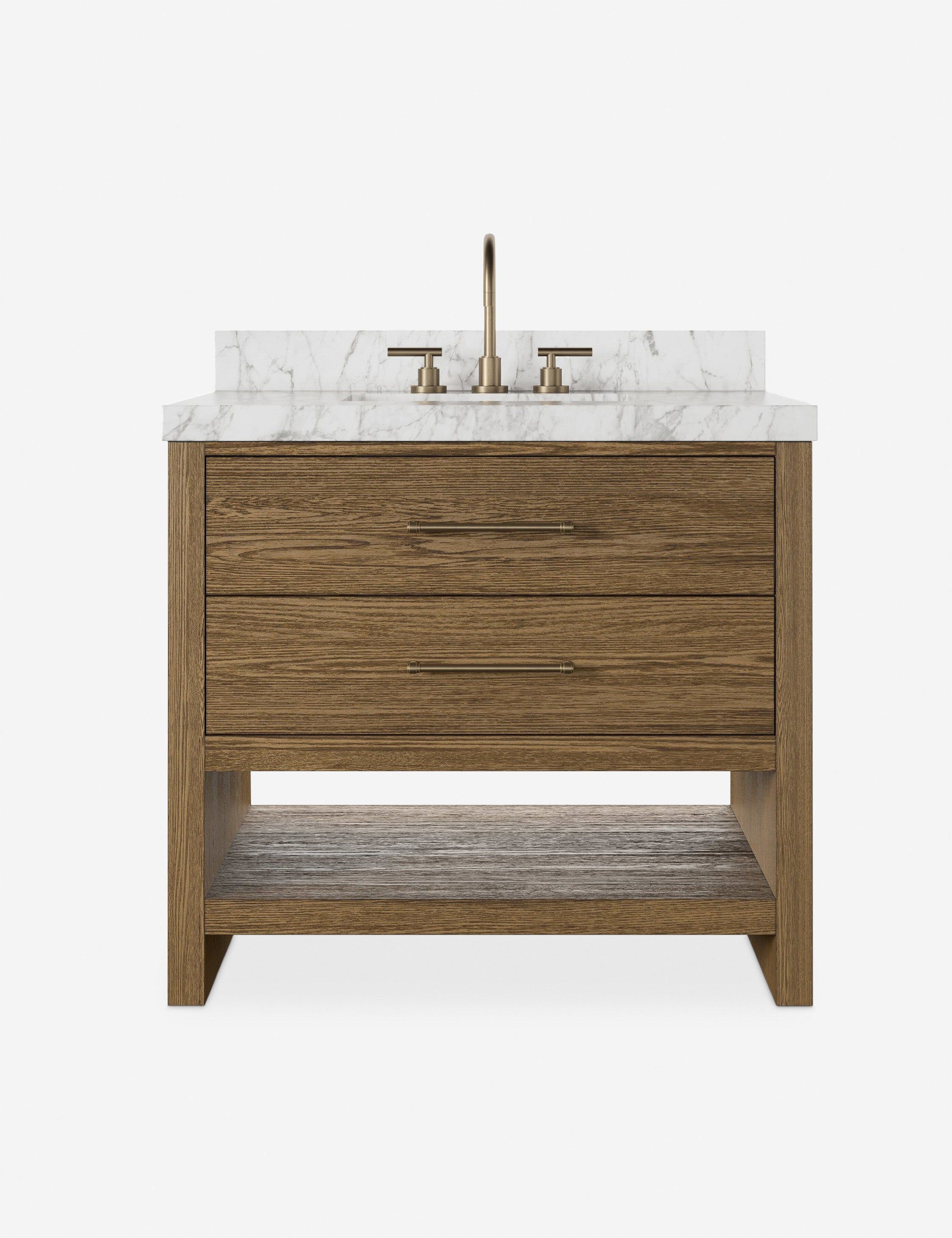 36" Toasted Oak and Carrara Marble Single Vanity