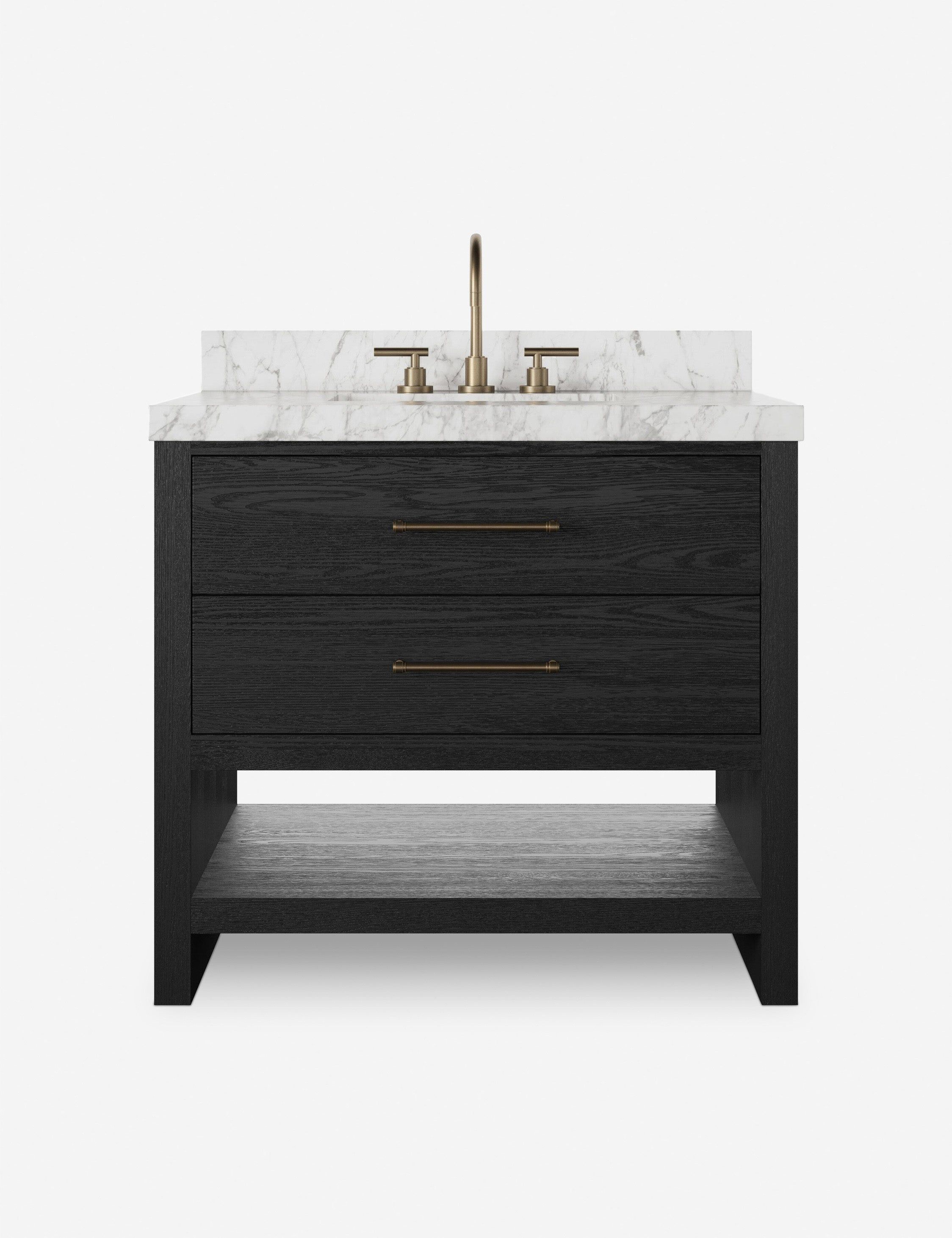 Black Wash Oak Veneer and Carrara Marble Single Vanity