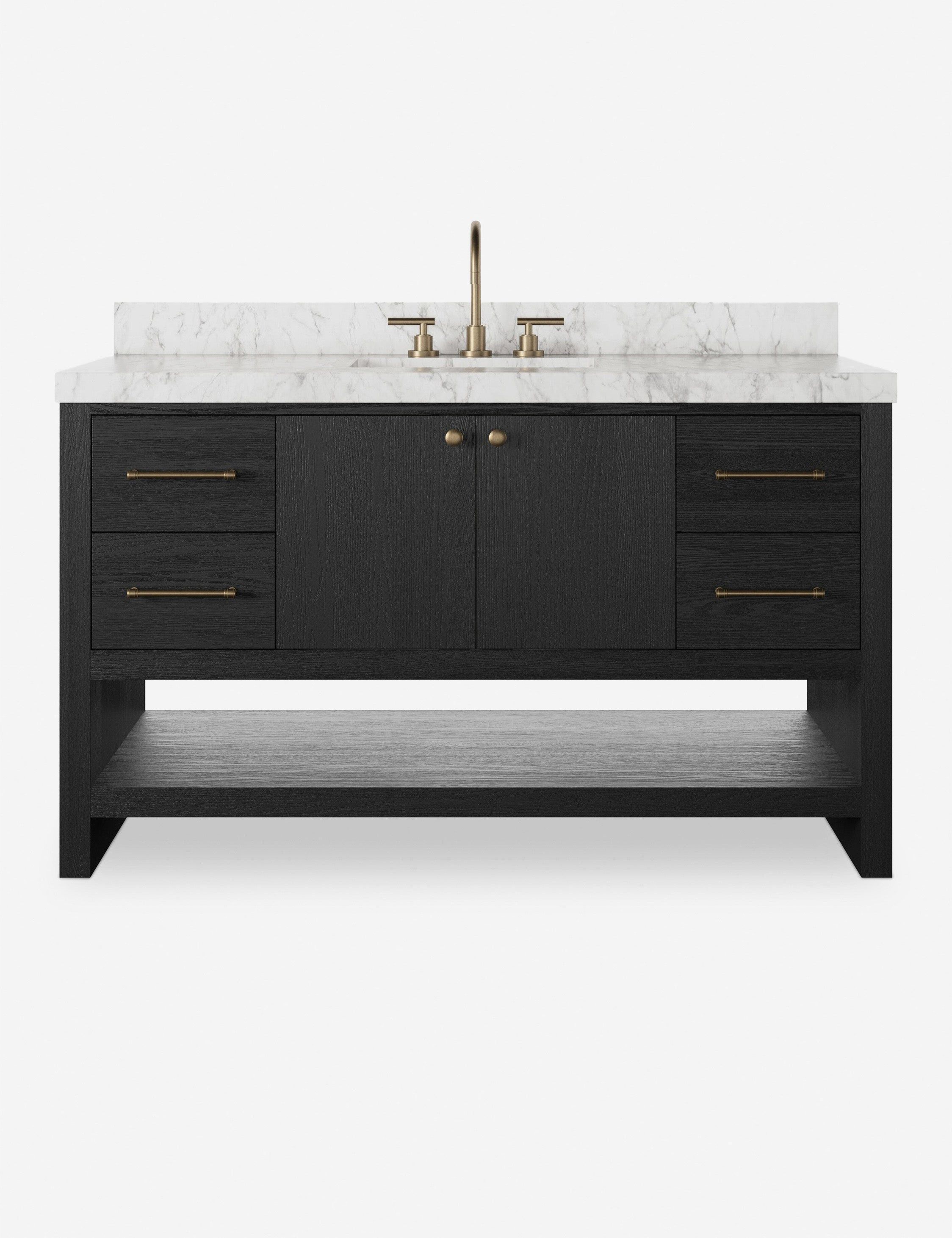 Black Wash Oak and Carrara Marble 55" Freestanding Vanity