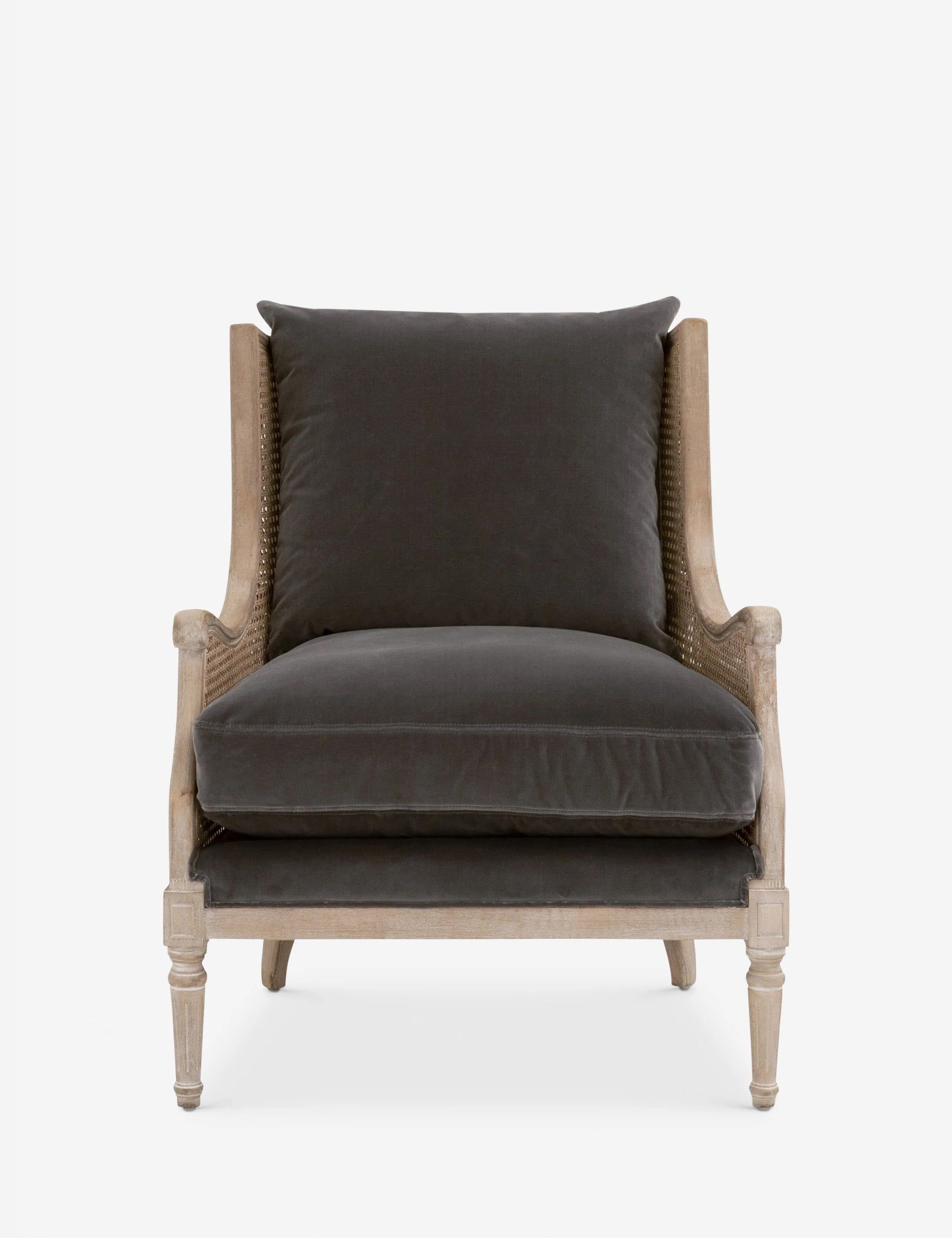 Elegant Dark Dove Velvet Accent Chair with Natural Gray Birch Frame