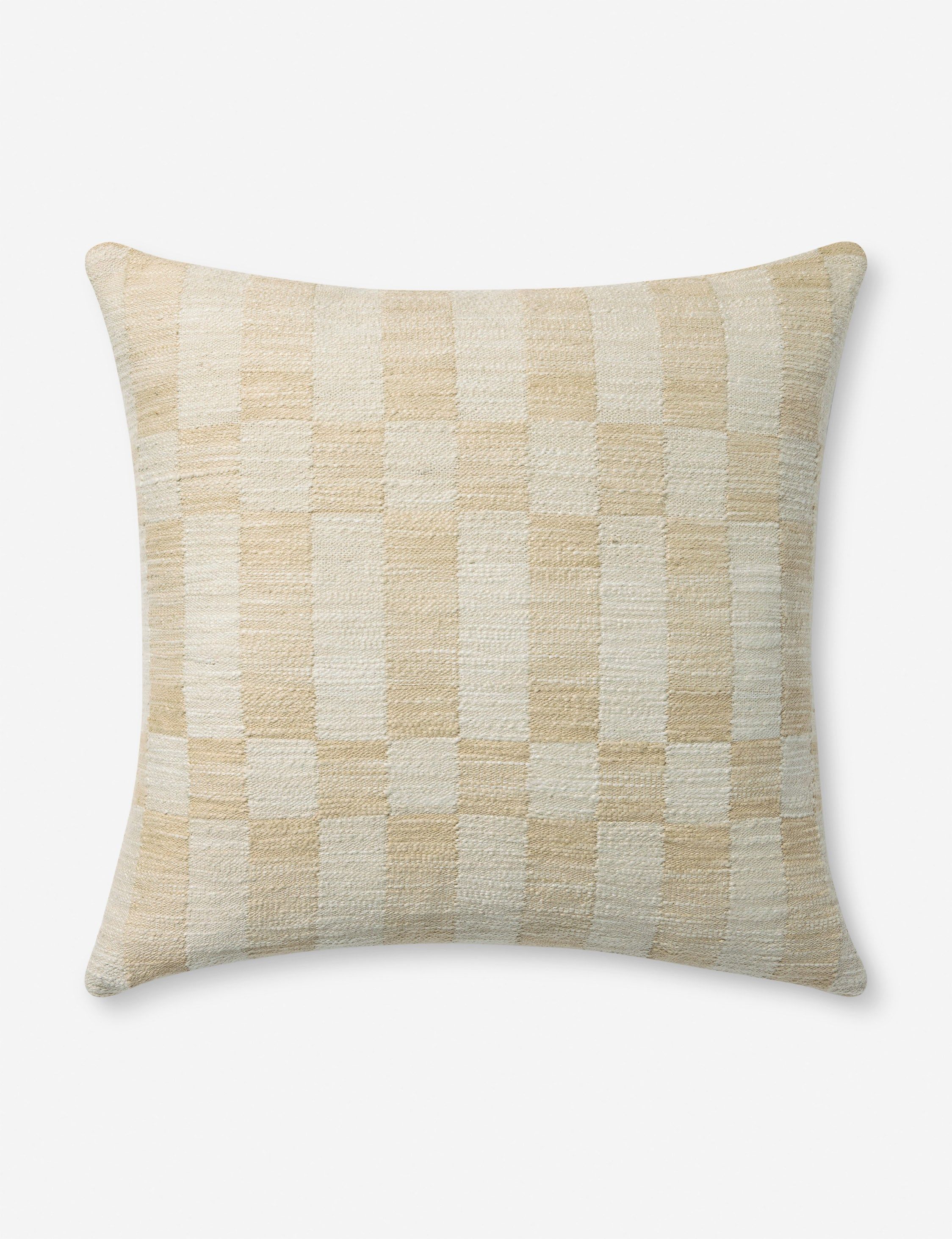 Amber Lewis Sand and Ivory Checkered Polyester Throw Pillow