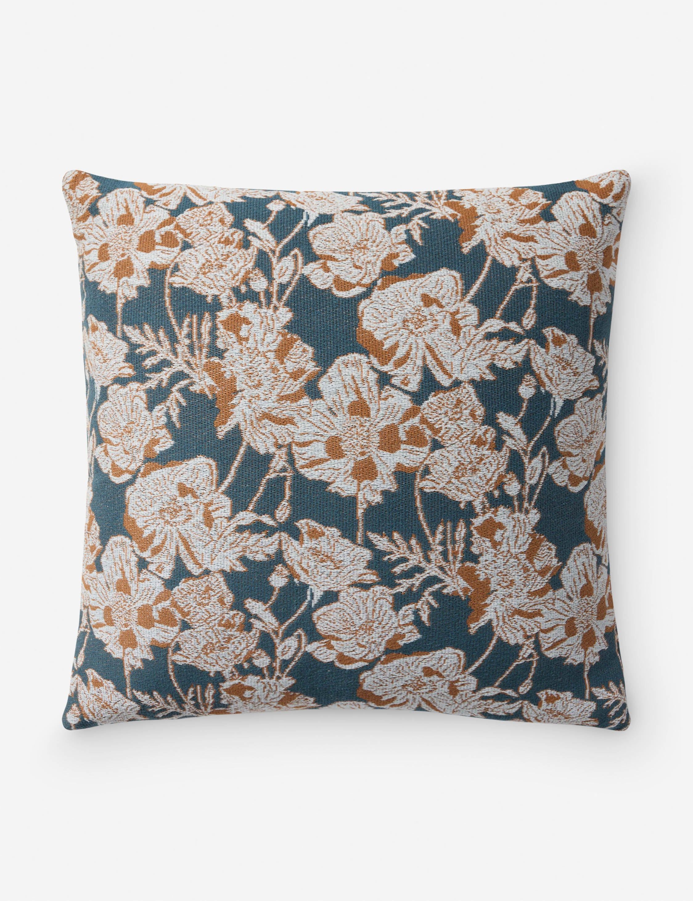 Matilda Blue and Orange Floral Square Throw Pillow