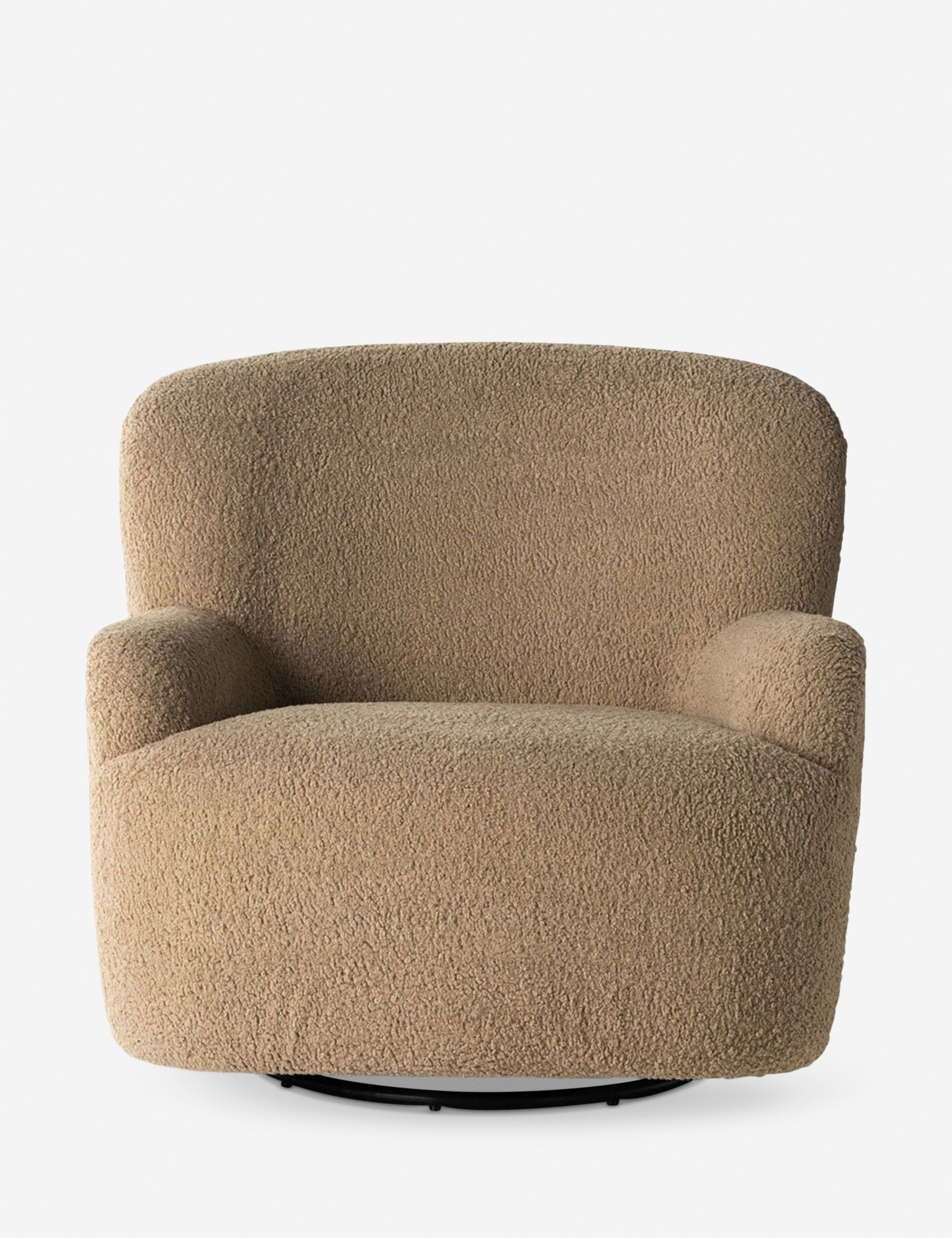 Sheepskin Camel 35.5" Contemporary Swivel Accent Chair