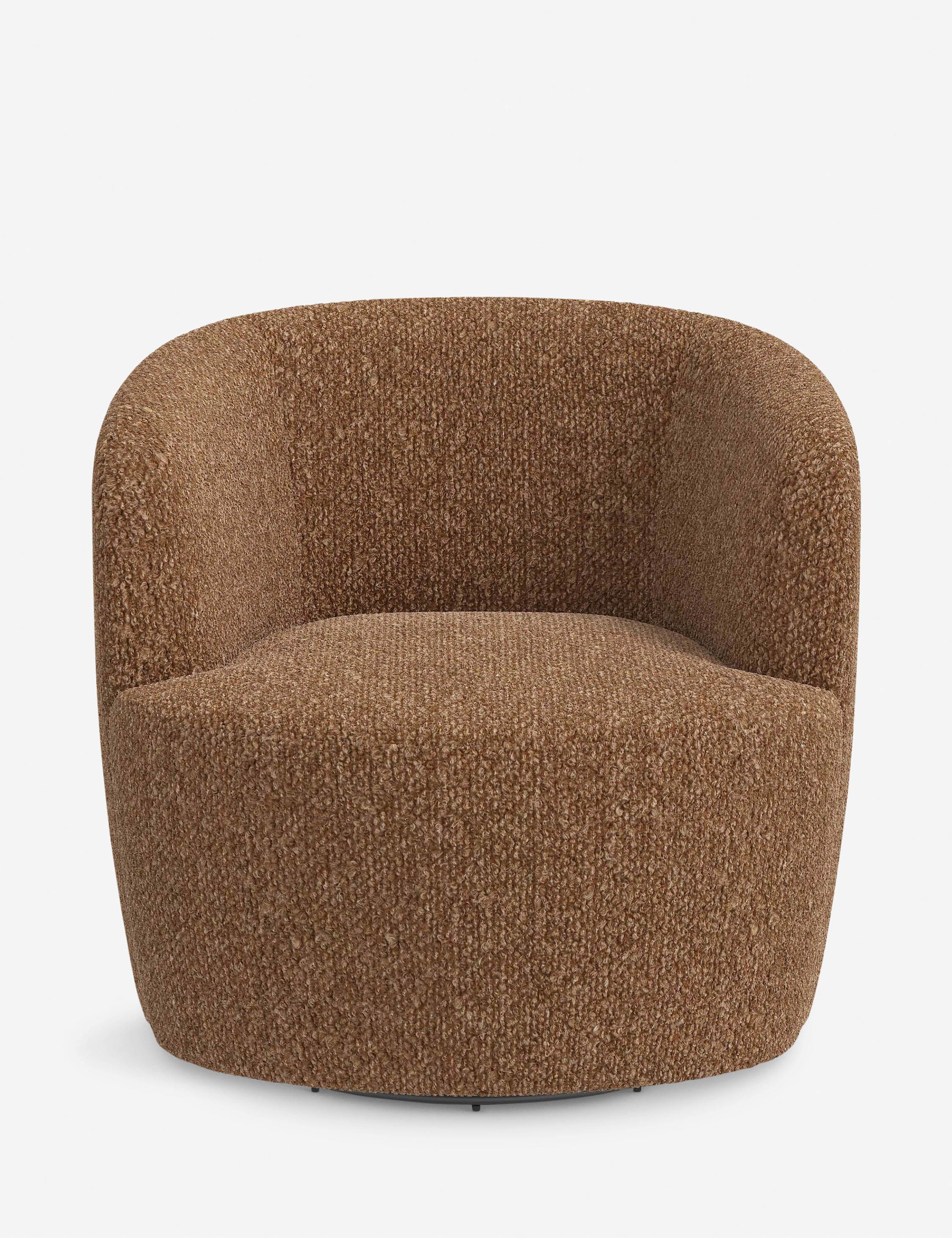 Brown Boucle Swivel Accent Chair with Rounded Back