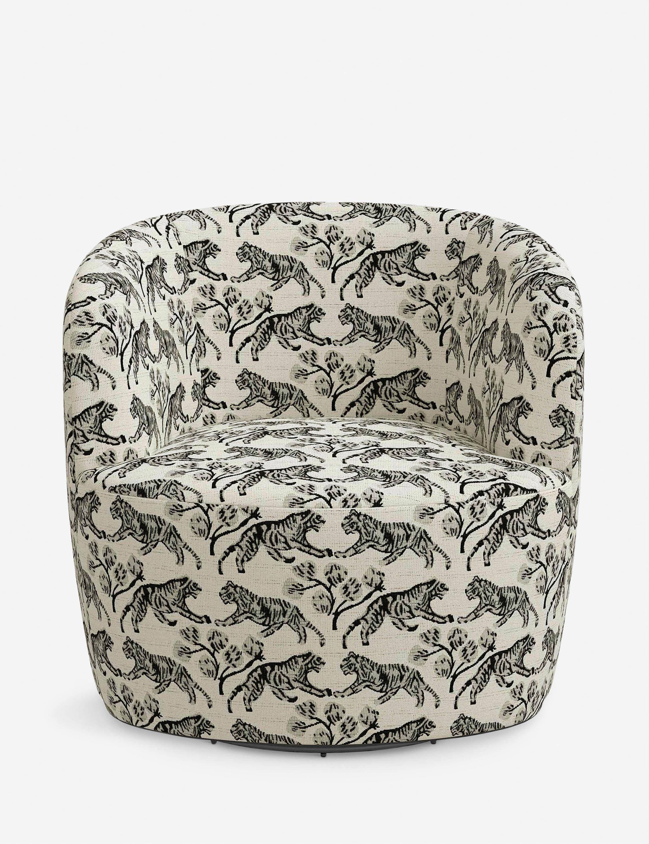 Ivory and Black Tiger Print Swivel Accent Chair