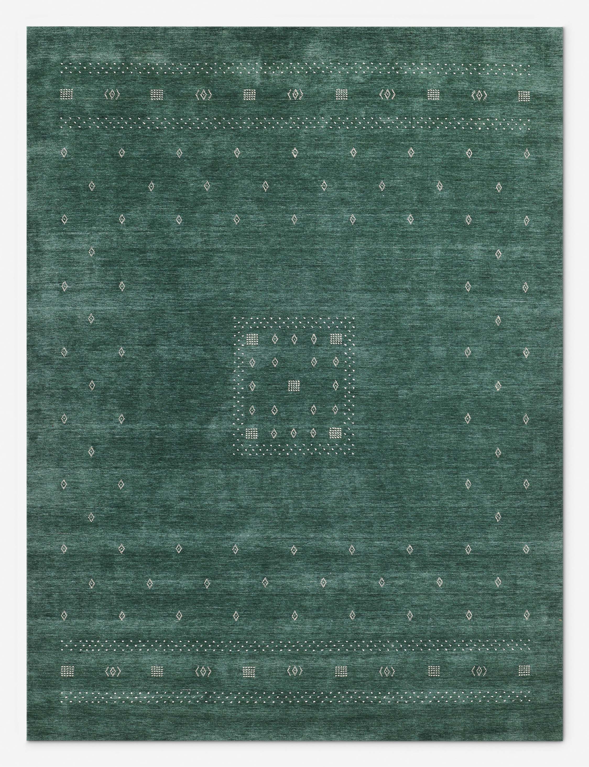 Hand-Knotted Green Wool Geometric 9' x 12' Area Rug