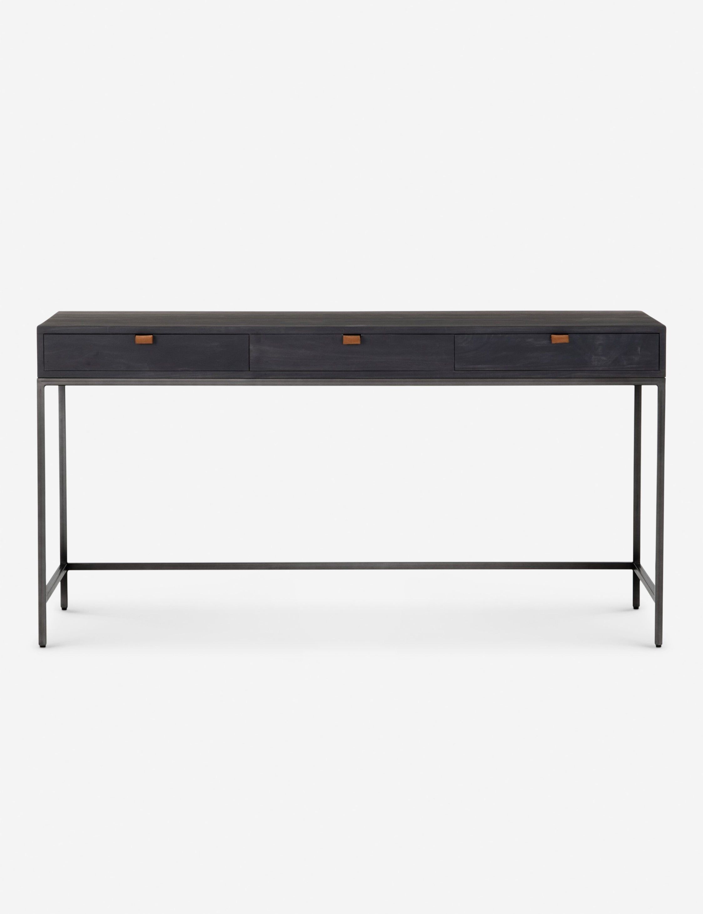 Black Wash Poplar Home Office Desk with Leather Pulls