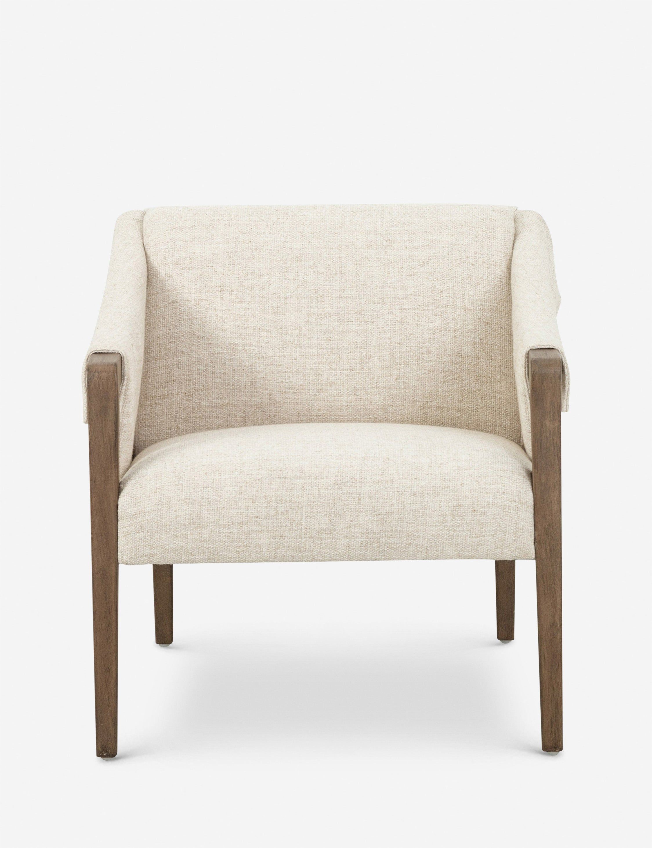 Contemporary Thames Cream Leather & Wood Stationary Accent Chair