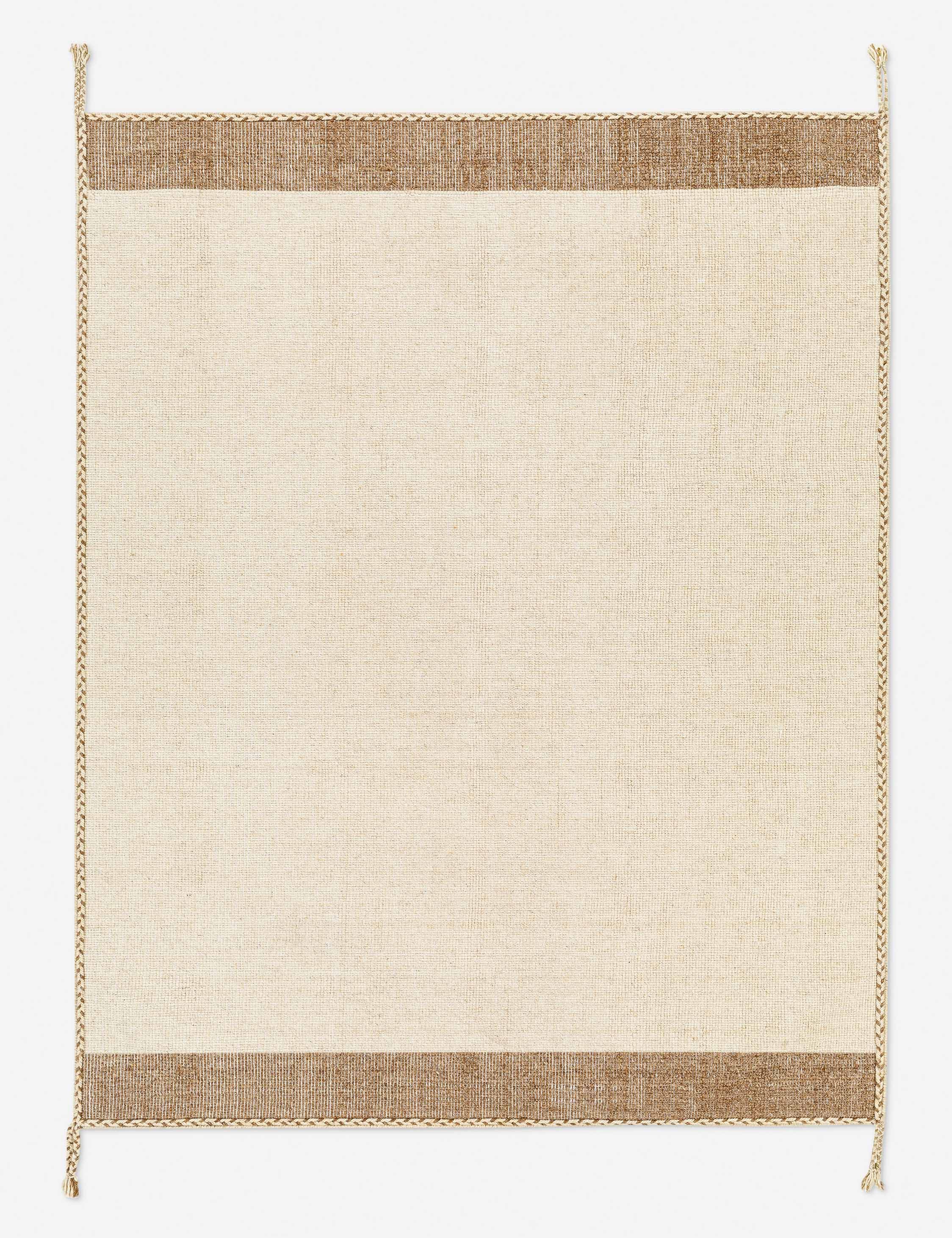 Handwoven Beige and Brown Wool Rectangular Rug 6' x 9'