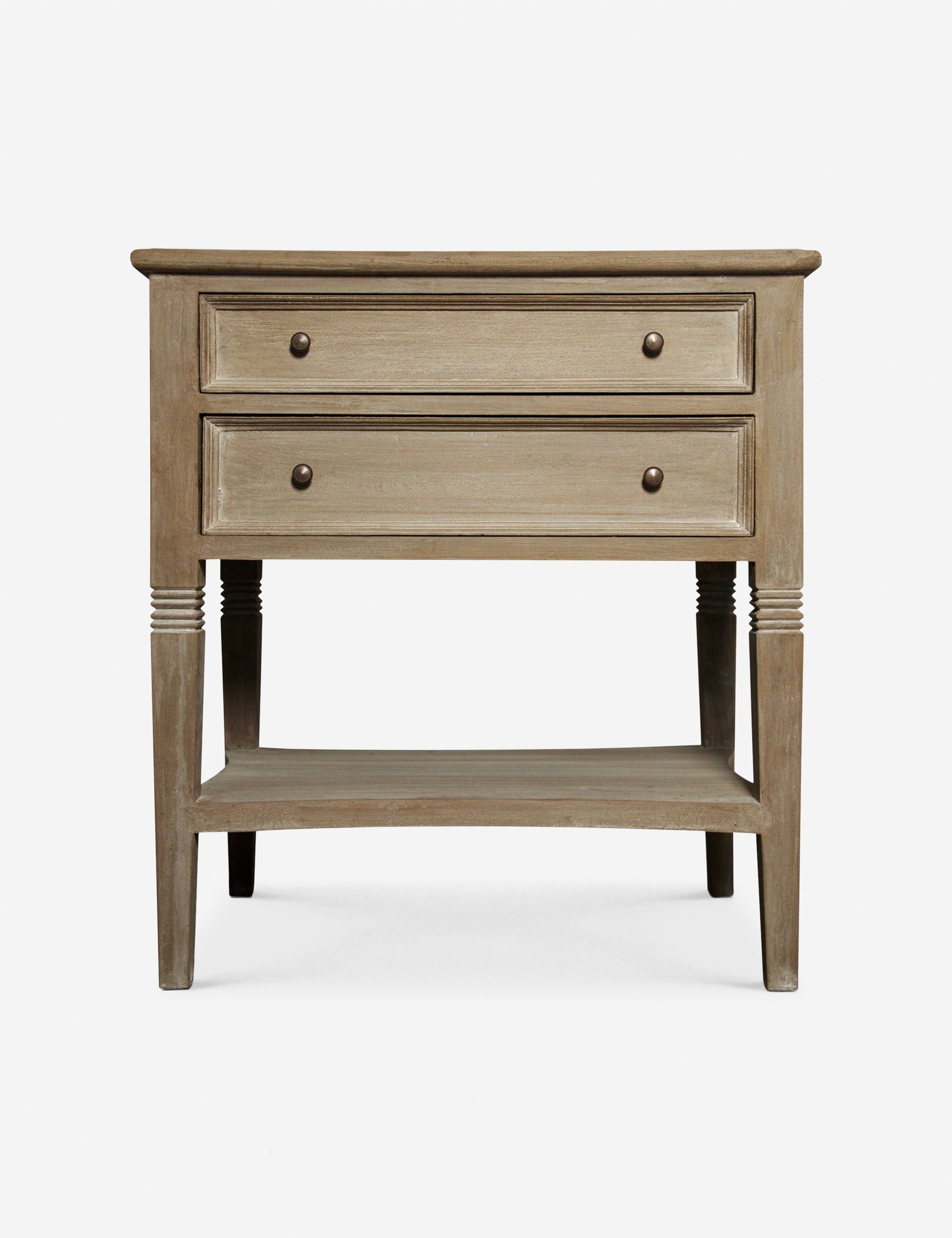 Colonial-Inspired Weathered 2-Drawer Nightstand with Carved Legs