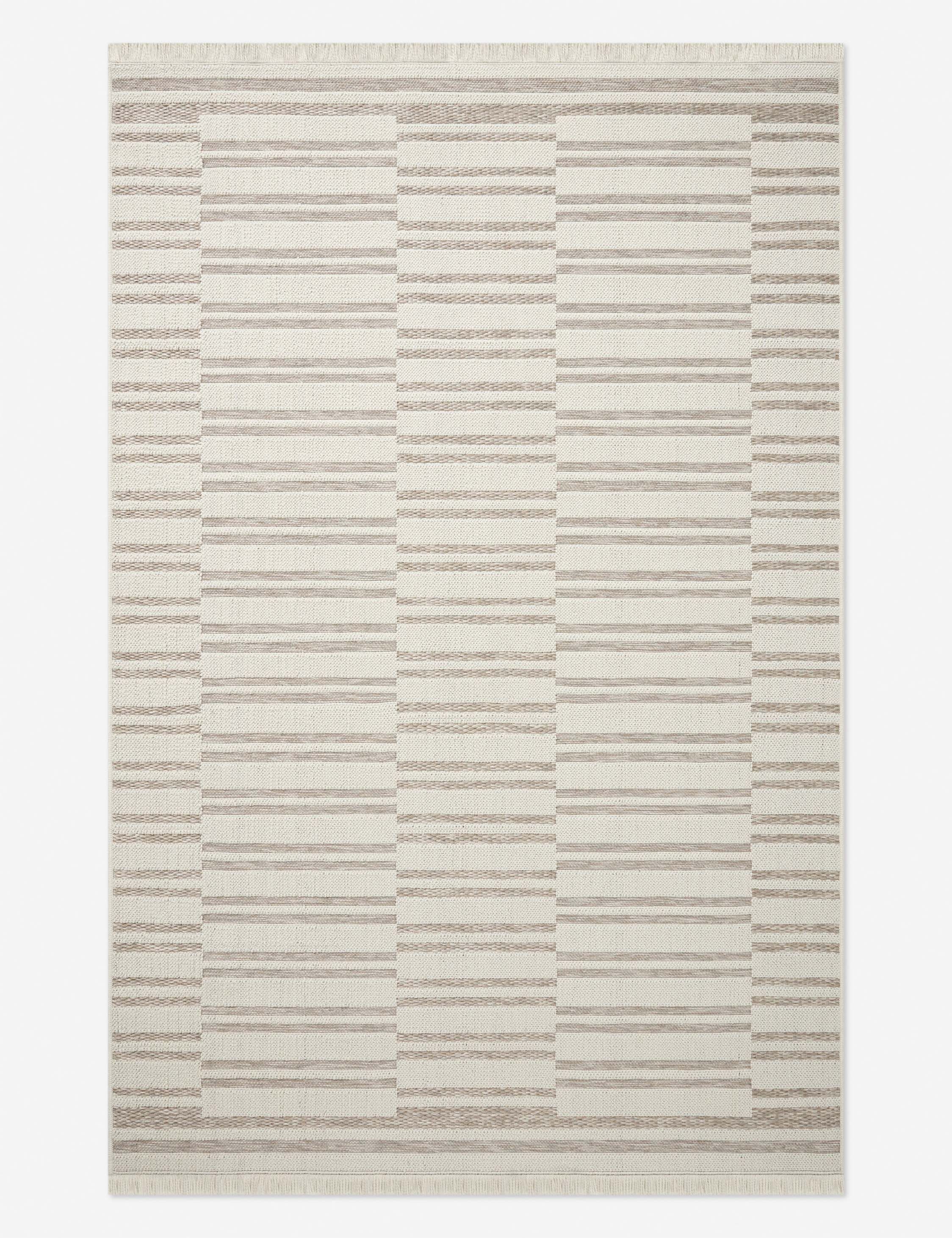 Ivory and Dove Geometric Hand-Knotted Indoor/Outdoor Rug 7'8" x 10'