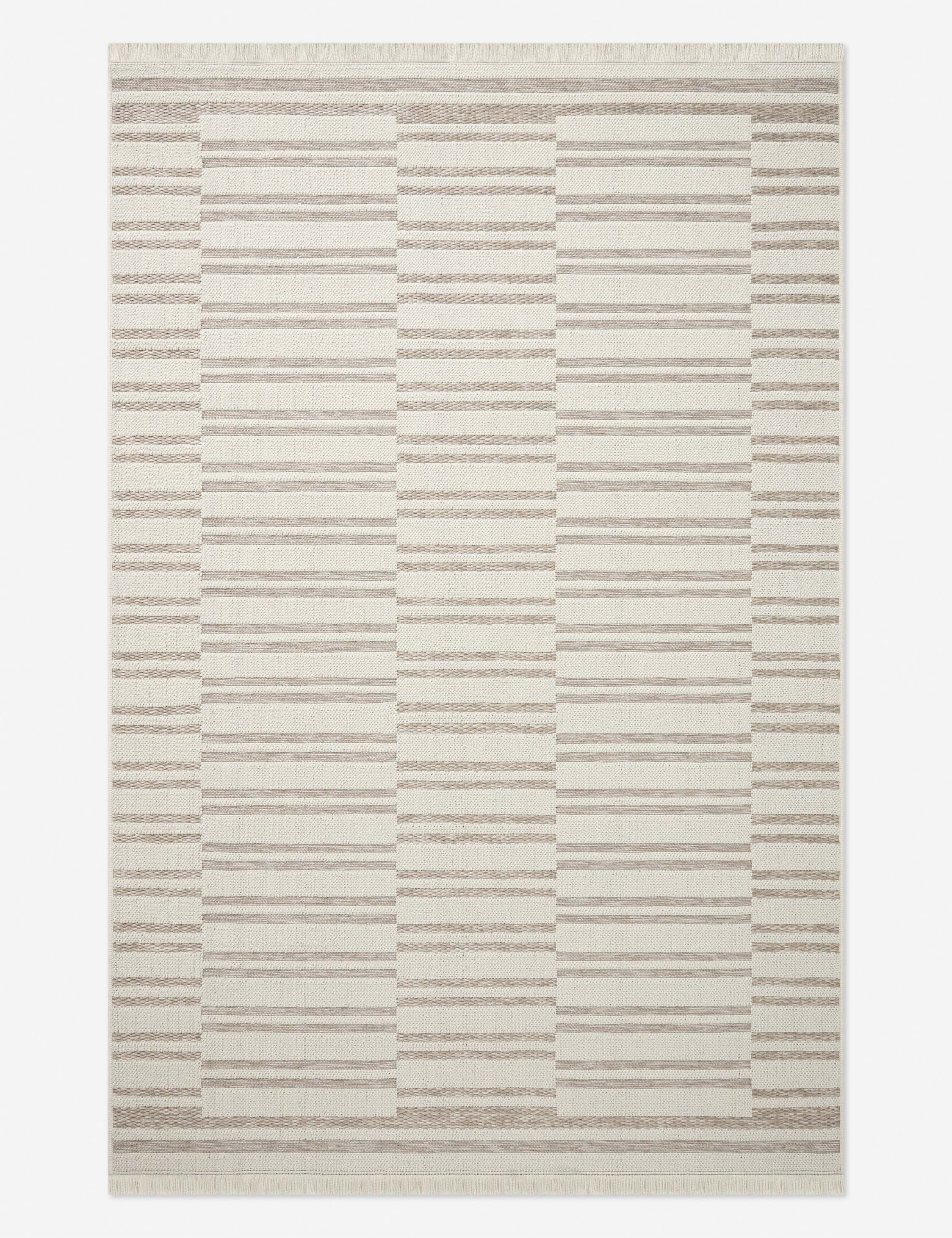 Ivory and Dove Geometric Hand-Knotted Wool Rug, 6'4" x 9'2"