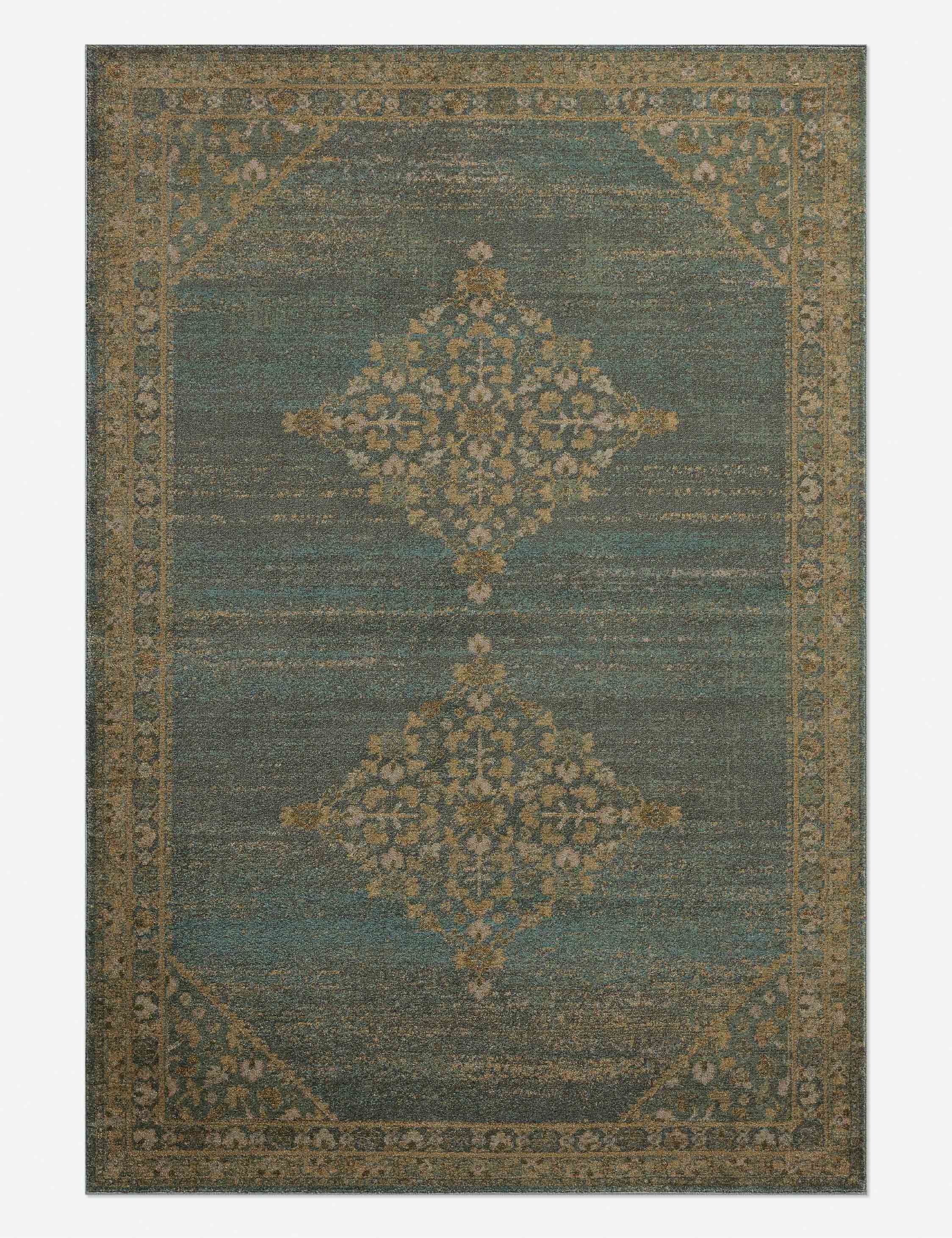 Aqua and Wheat Traditional Wool Cotton Area Rug 8'10" x 12'