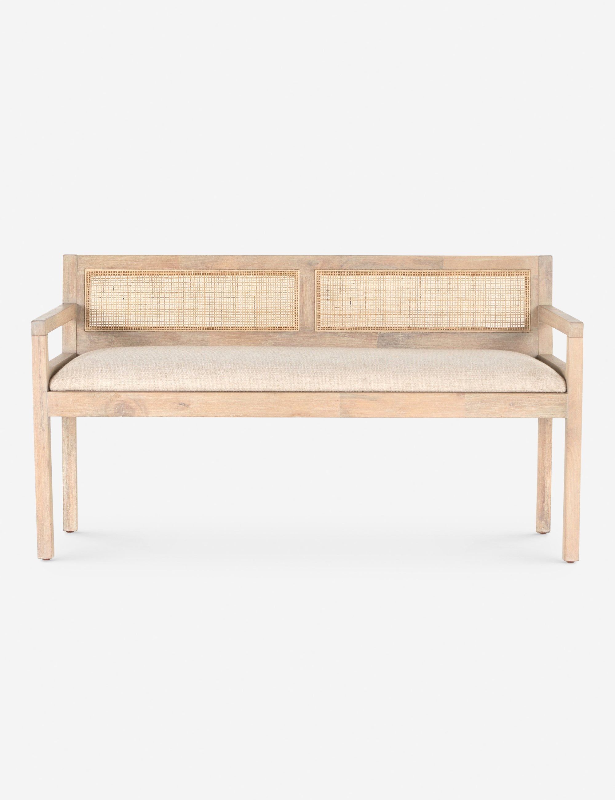 Contemporary Cream Mango Wood and Woven Cane 54" Bench