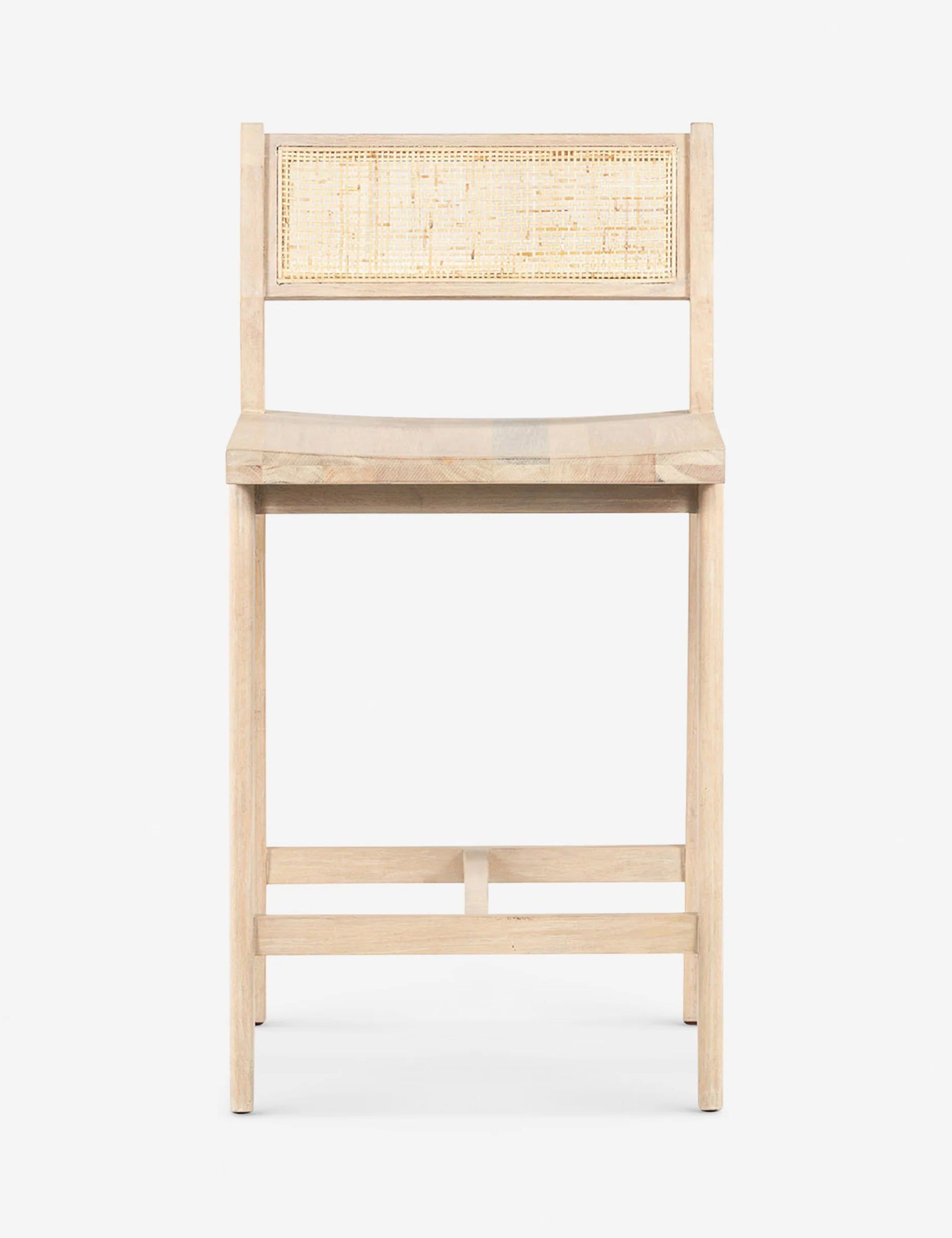 Clarita 19.5" White Wash Mango Wood & Cane Counter Stool