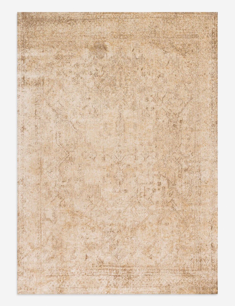 Ivory and Gold Rectangular Synthetic Vintage Rug 6'7" x 9'2"