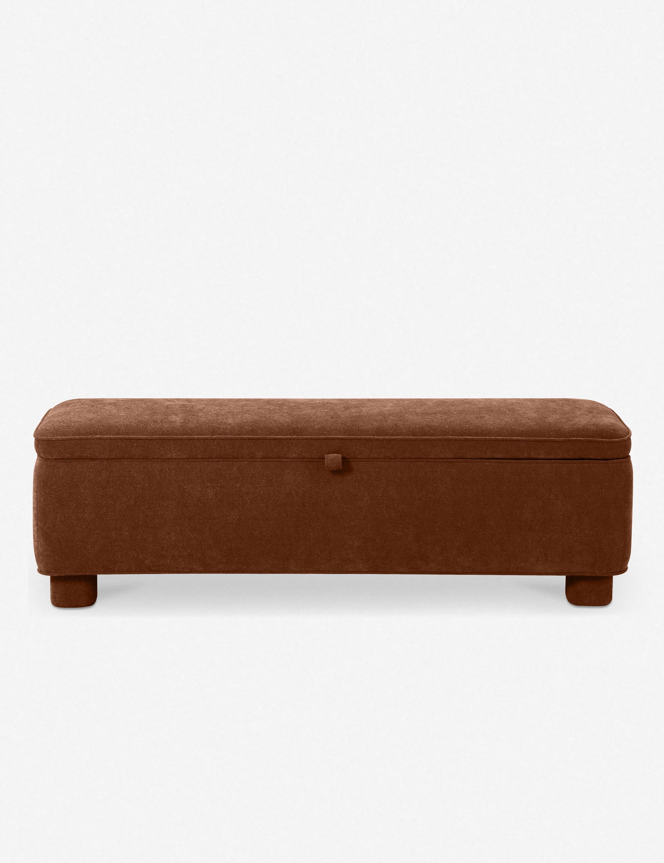 Dark Rust Basketweave Upholstered Storage Bench with Rounded Legs