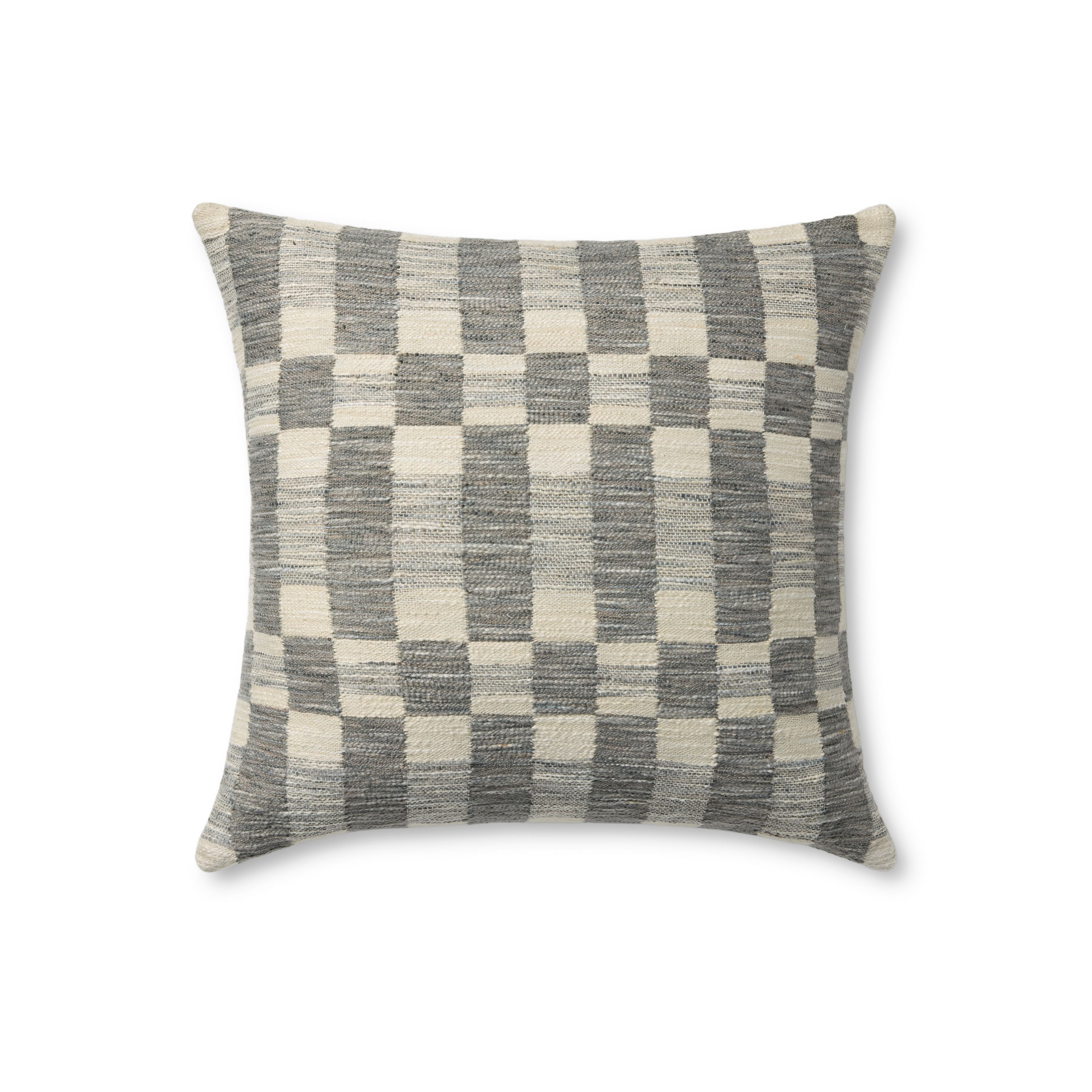 Charcoal and Ivory Checkered 18" Square Throw Pillow
