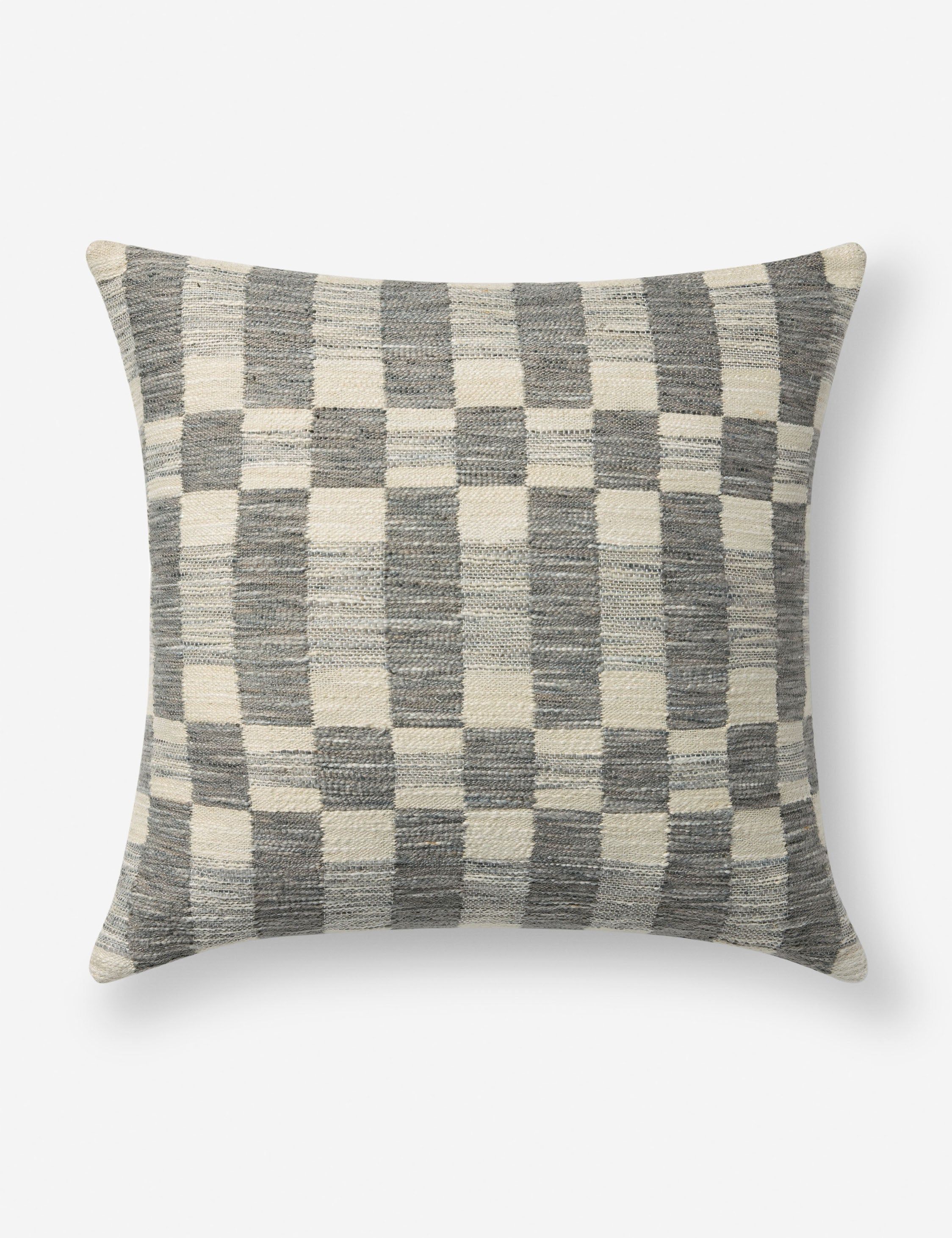 Charcoal and Ivory Checkered Polyester Square Pillow 18"