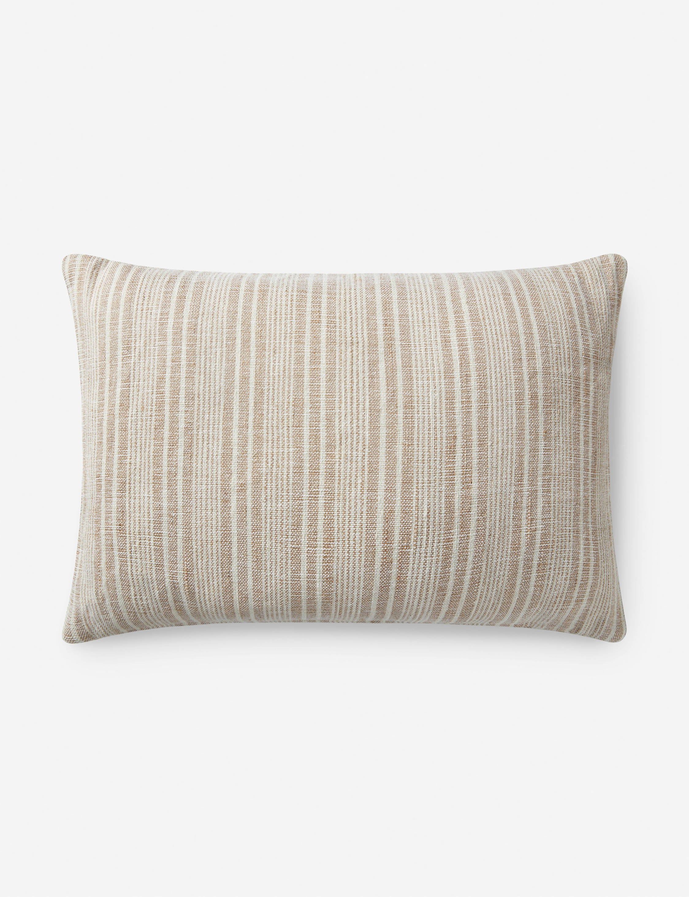 Cream and Beige Striped Cotton Jute Pillow 16'' x 26''