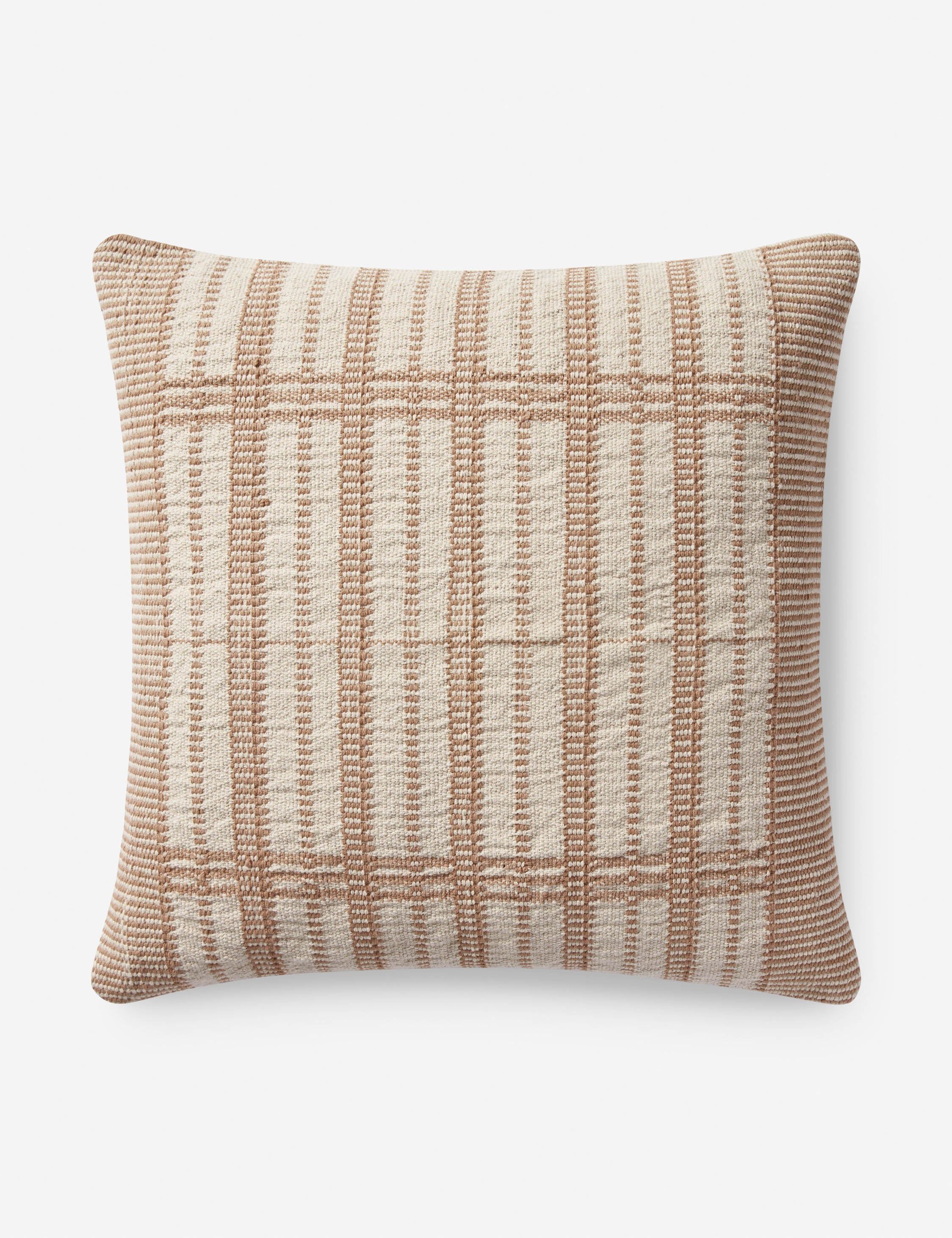 22" Gold and Beige Cotton Polyester Accent Pillow