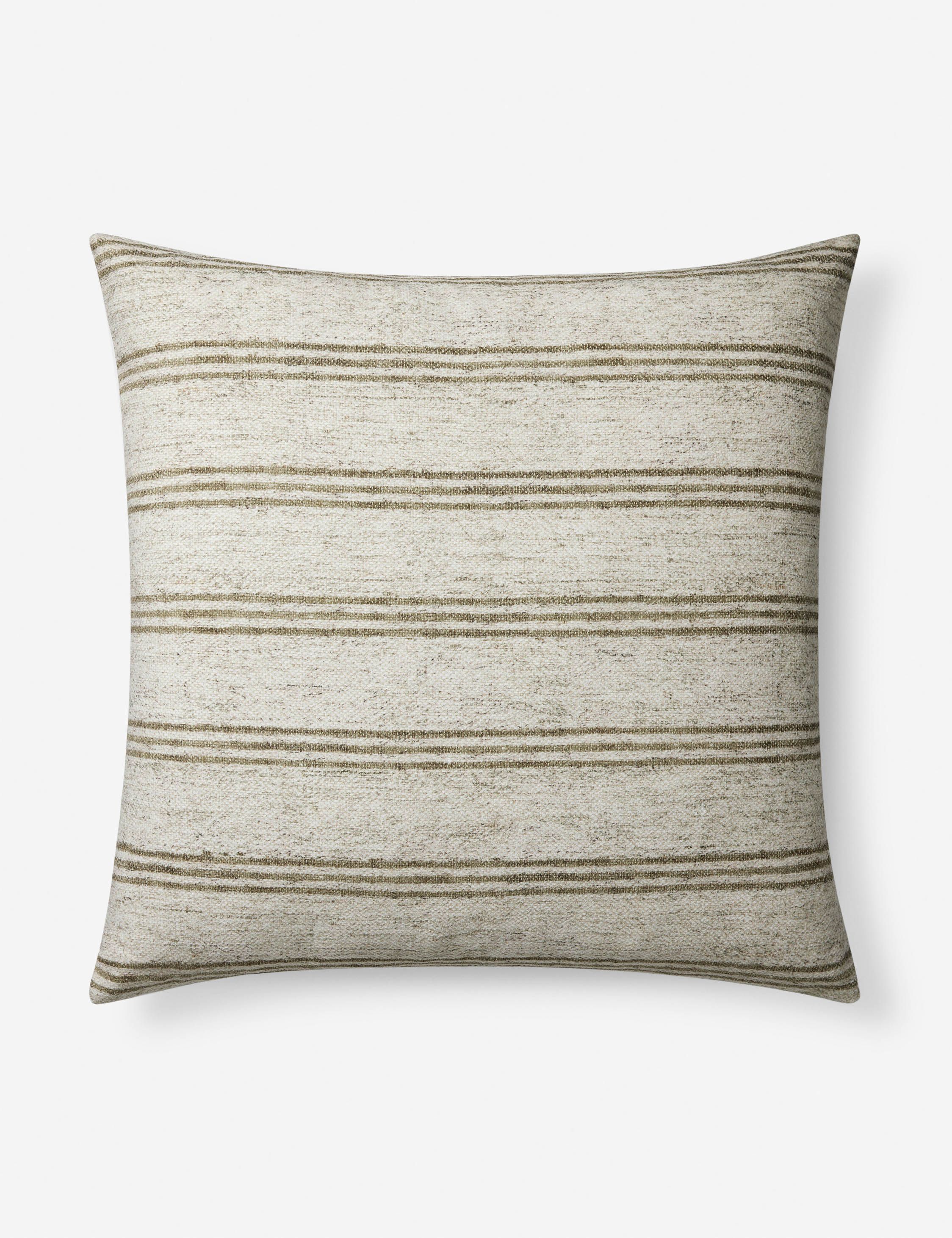 Ivory and Olive Striped 22" x 22" Polyester Pillow