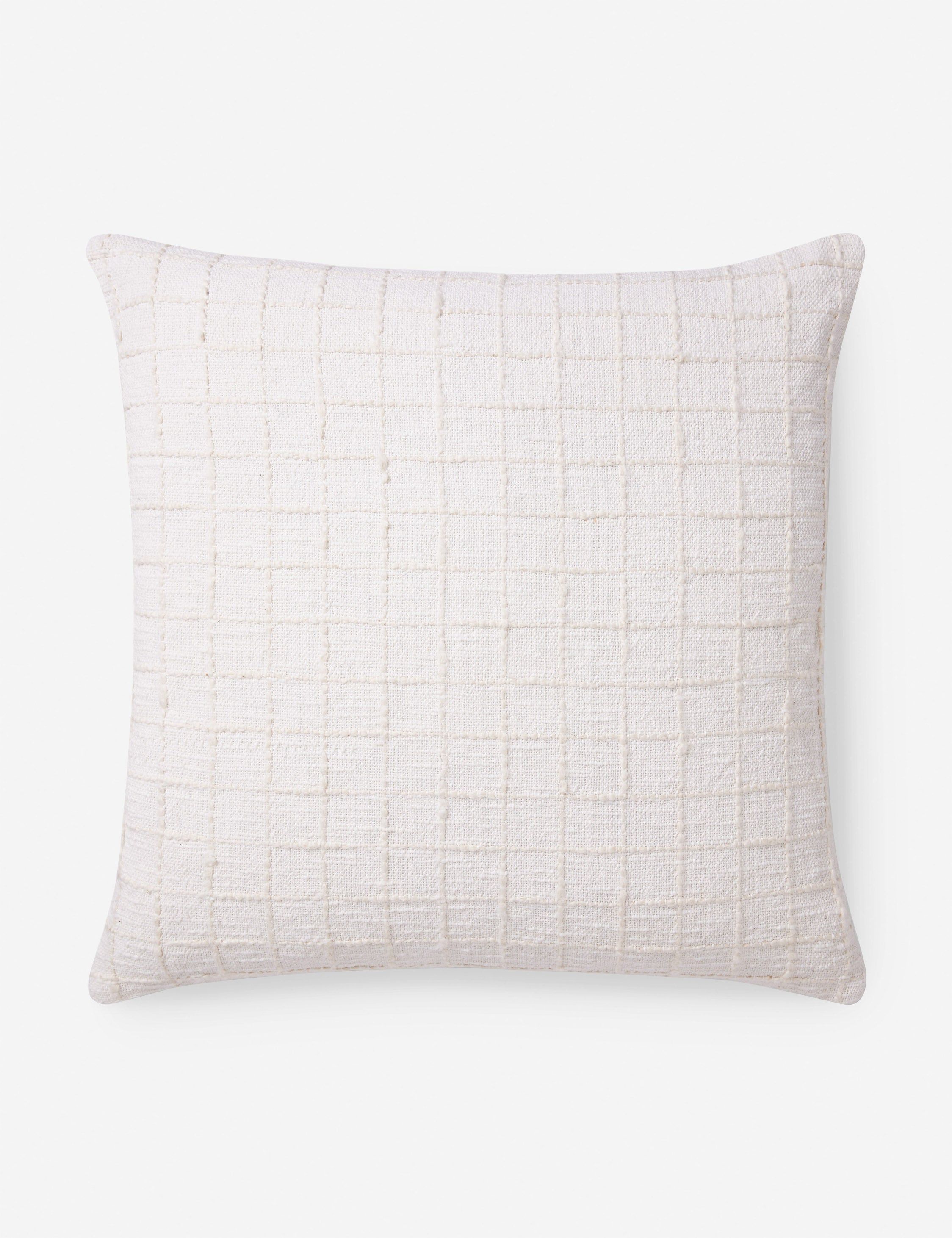 Ivory Cotton 22" x 22" Grid Pattern Throw Pillow