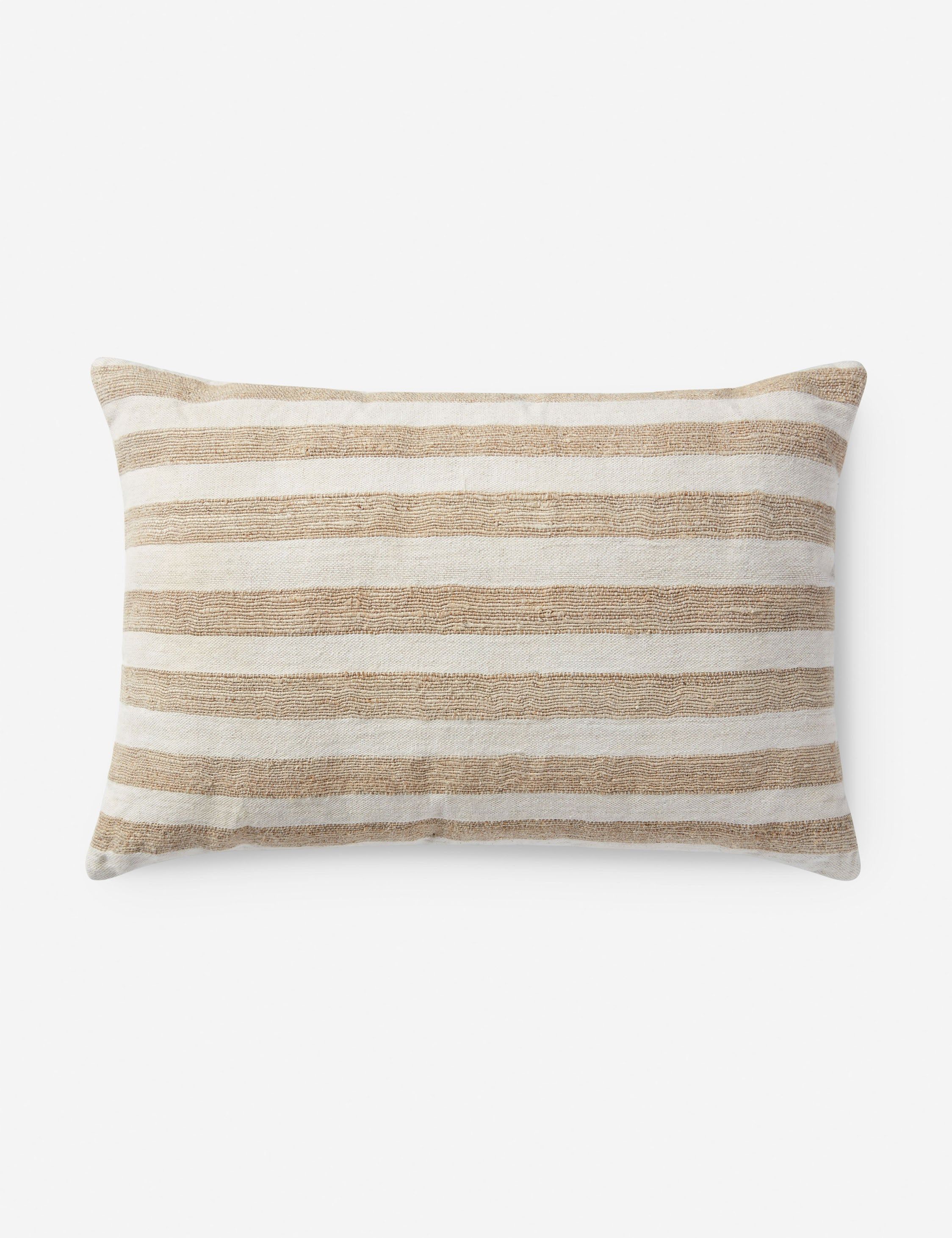 Natural Striped Linen and Cotton Lumbar Pillow with Down Insert