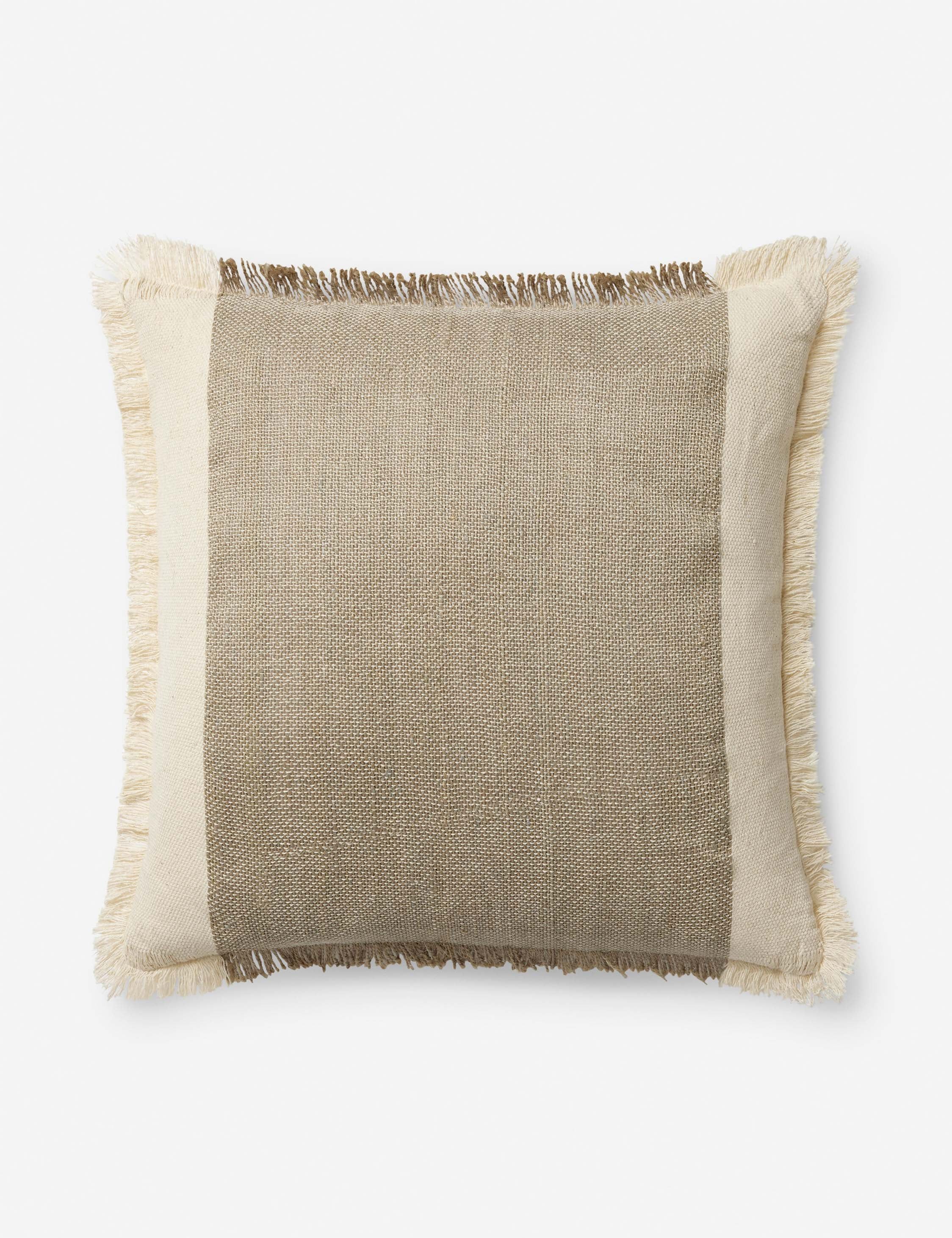 Ivory and Earth Square Cotton Jute Pillow with Fringe