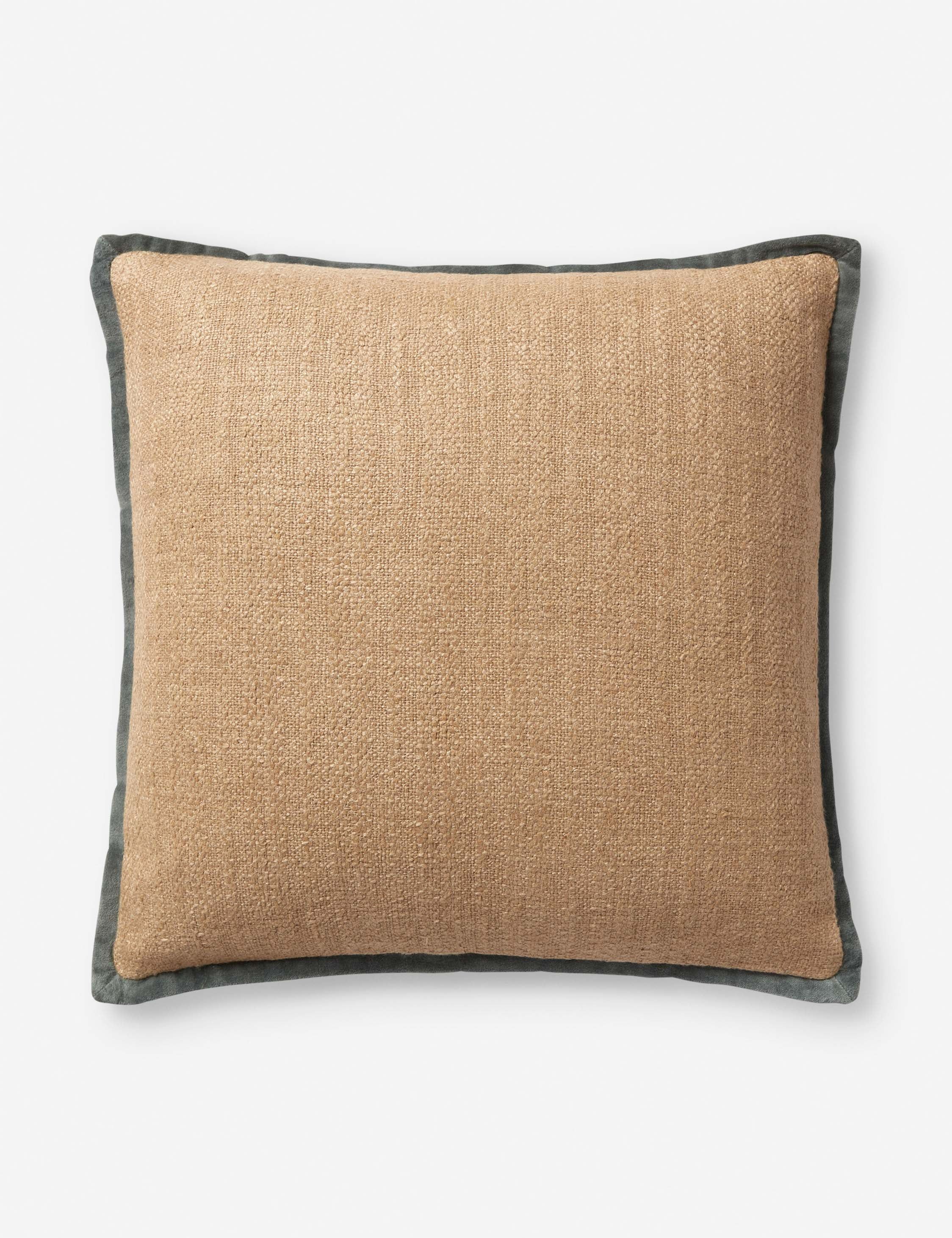 Natural and Blue Textured Linen Cotton Accent Pillow 18" x 18"