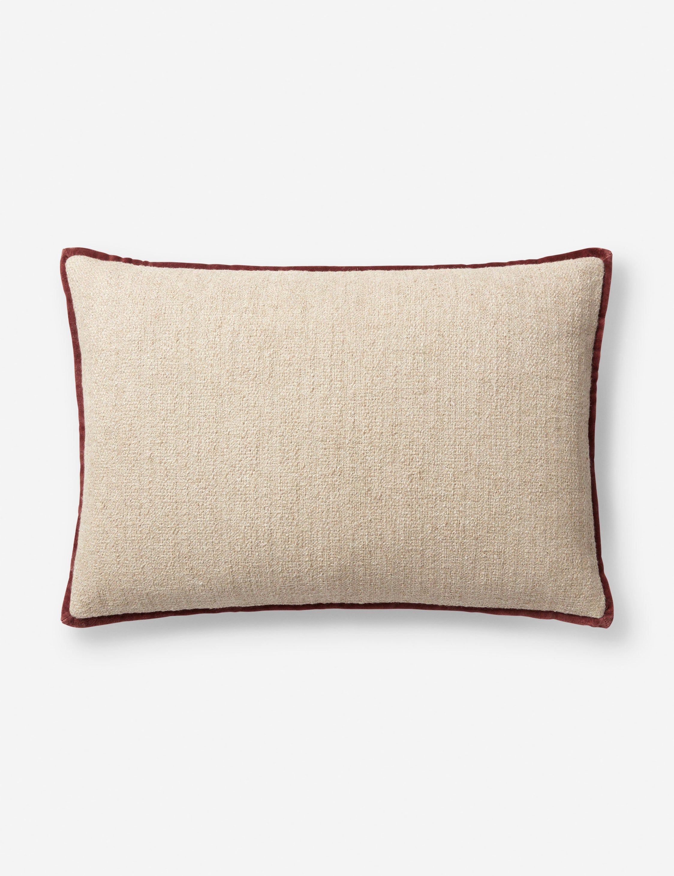 Ivory and Wine Textured Linen Blend Pillow with Down Insert