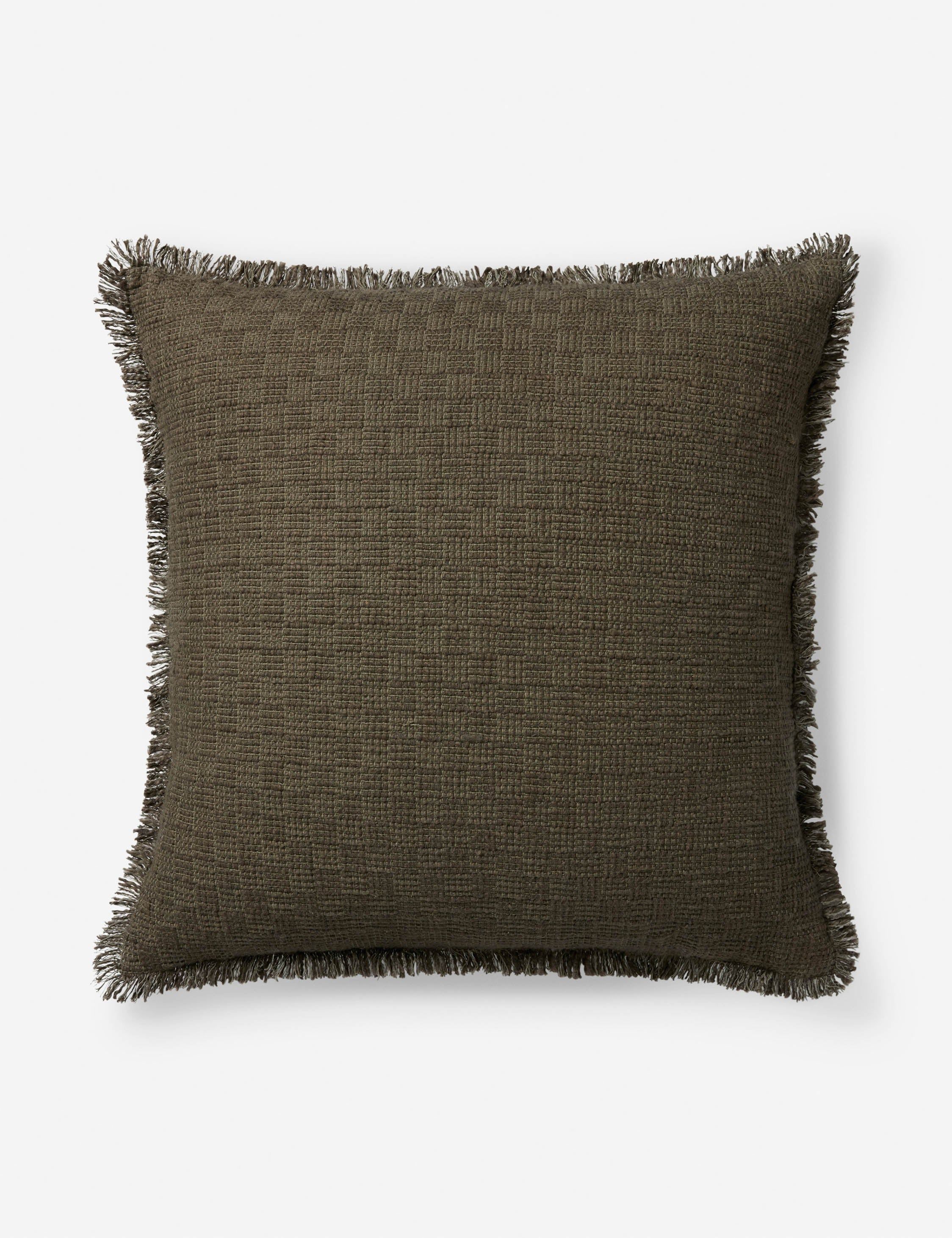 Dark Green 22" x 22" Woven Down Pillow with Fringe