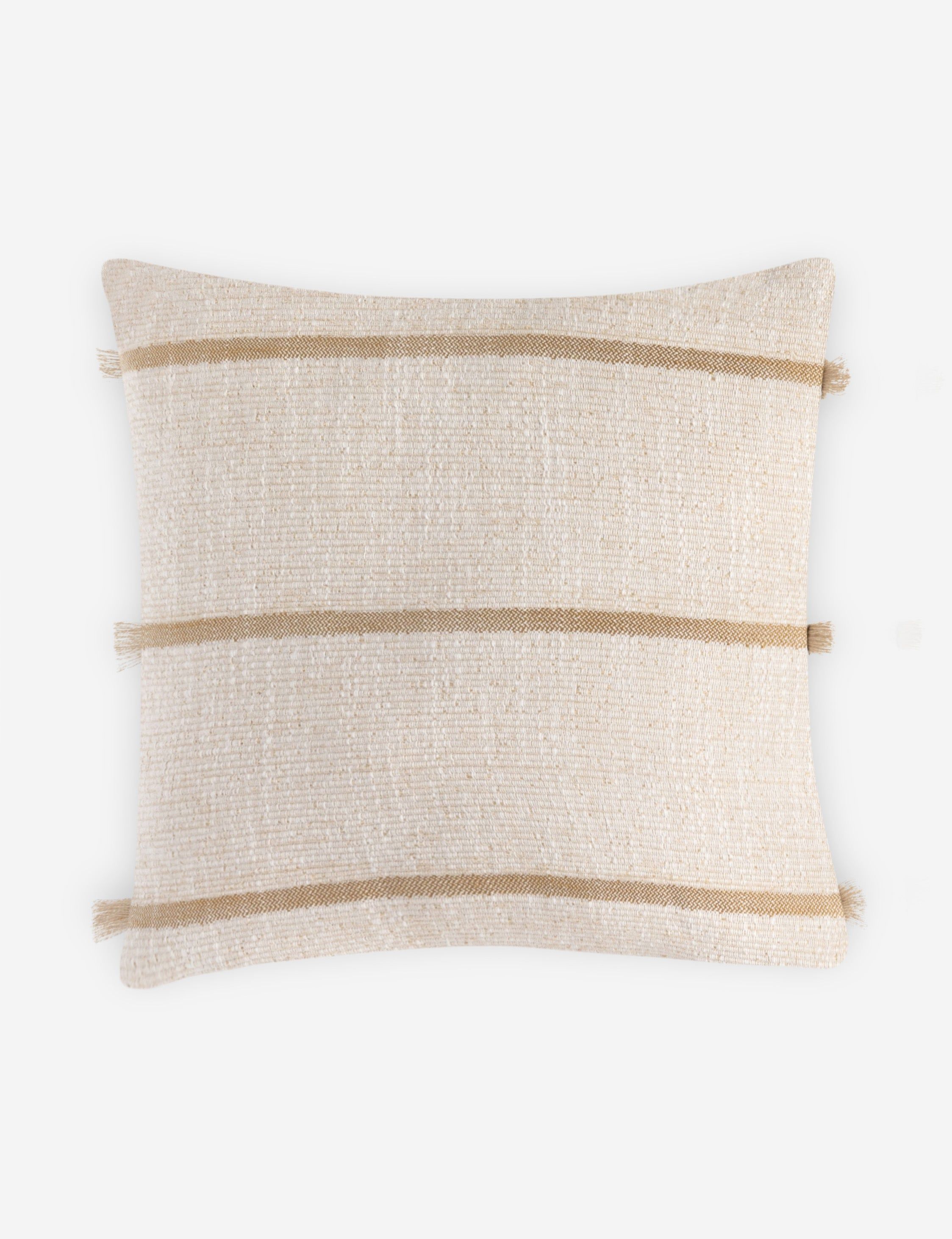 Cream and Brown Striped Square Fringe Pillow Set