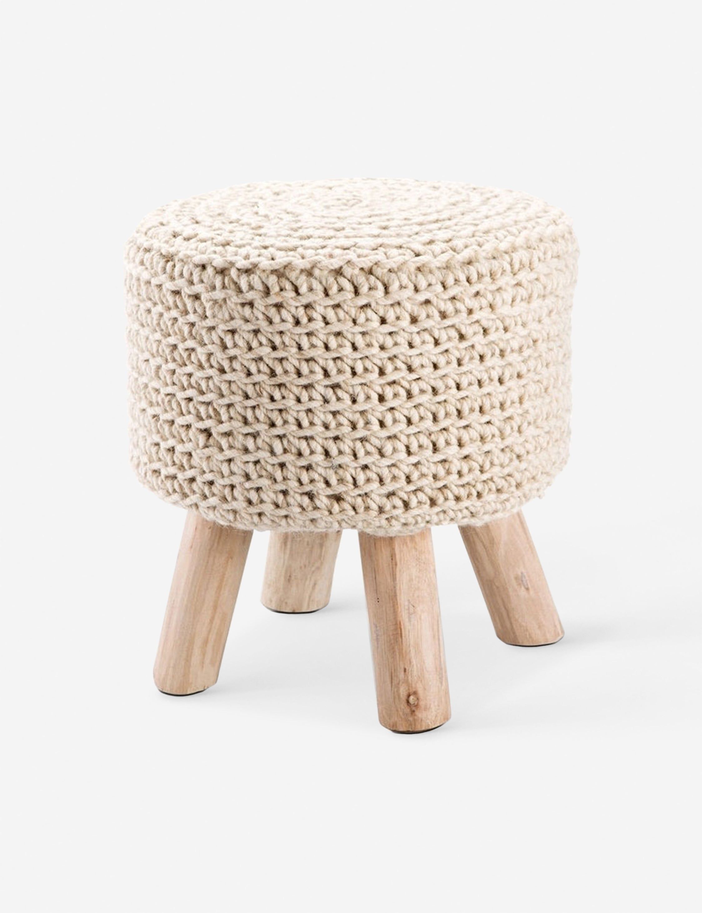 Scandinavian-Inspired Tufted Wool Pouf with Wooden Legs