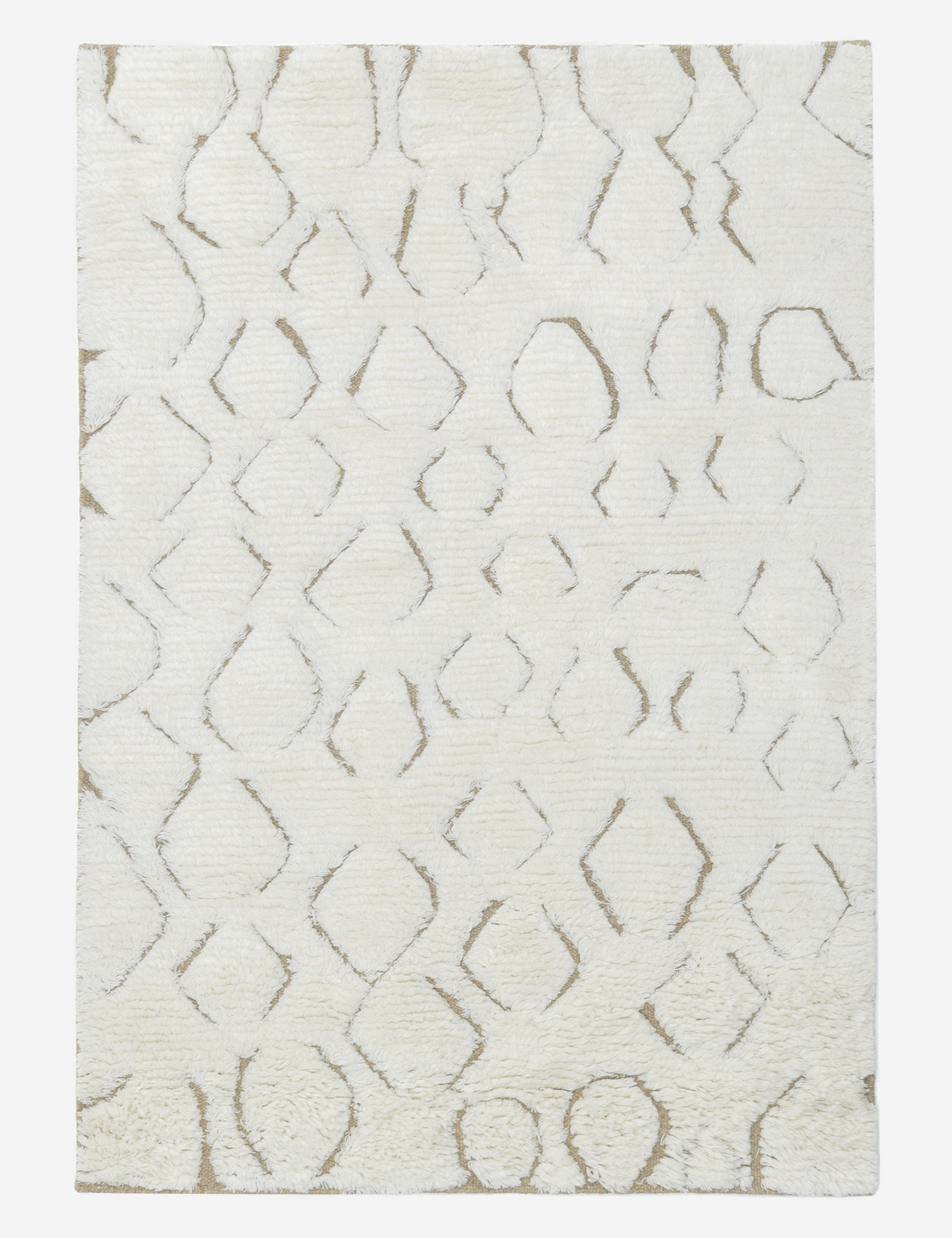 Ivory Hand-Knotted Wool Moroccan-Style Area Rug, 5' x 8'