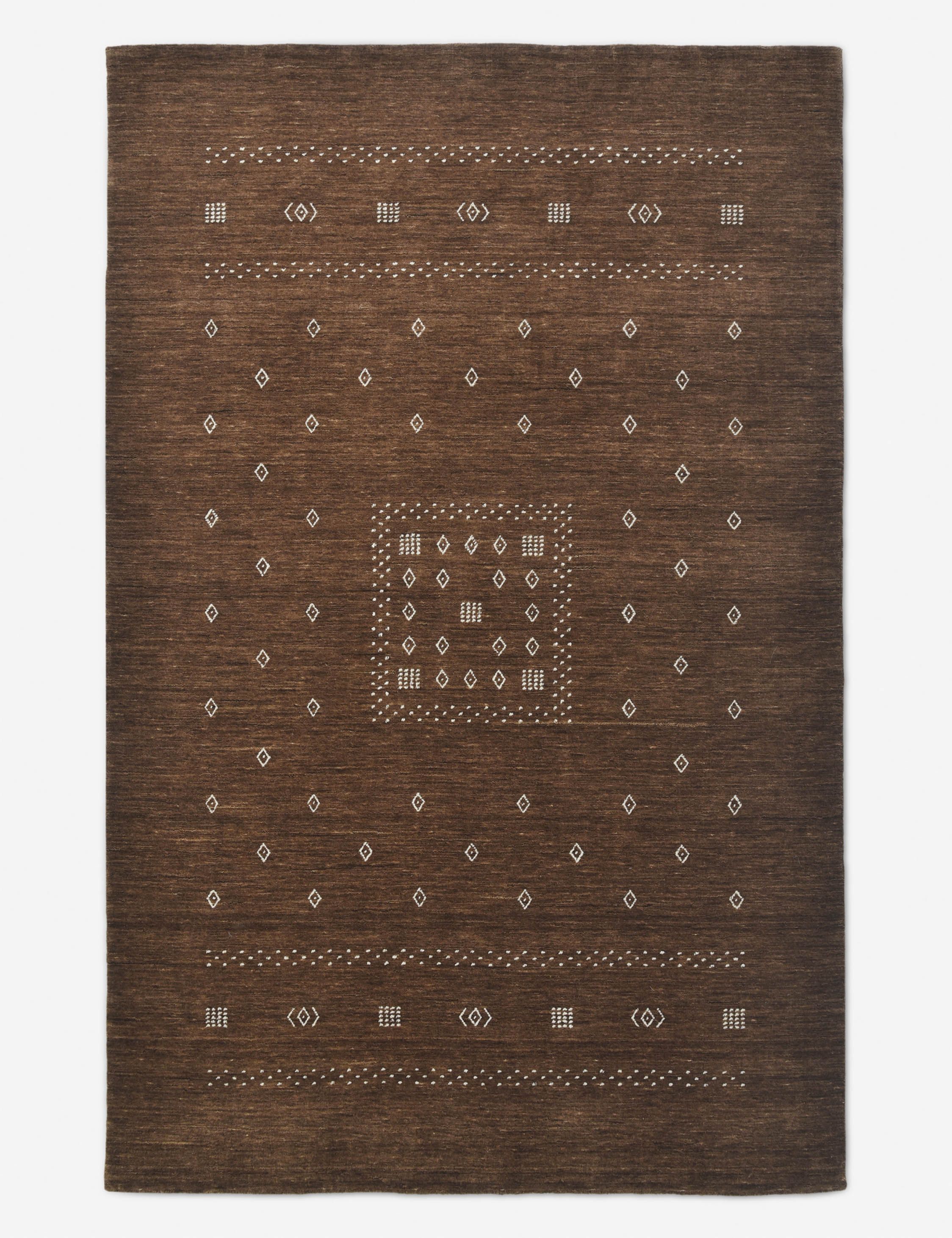 Brown Geometric Hand-Knotted Wool 9' x 12' Area Rug